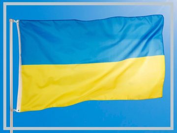 PHENO FLAGS Flagge Ukraine Flagge 90 x 150 cm Ukrainische Fahne Nationalflagge (Hissflagge für Fahnenmast), Inkl. 2 Messing Ösen