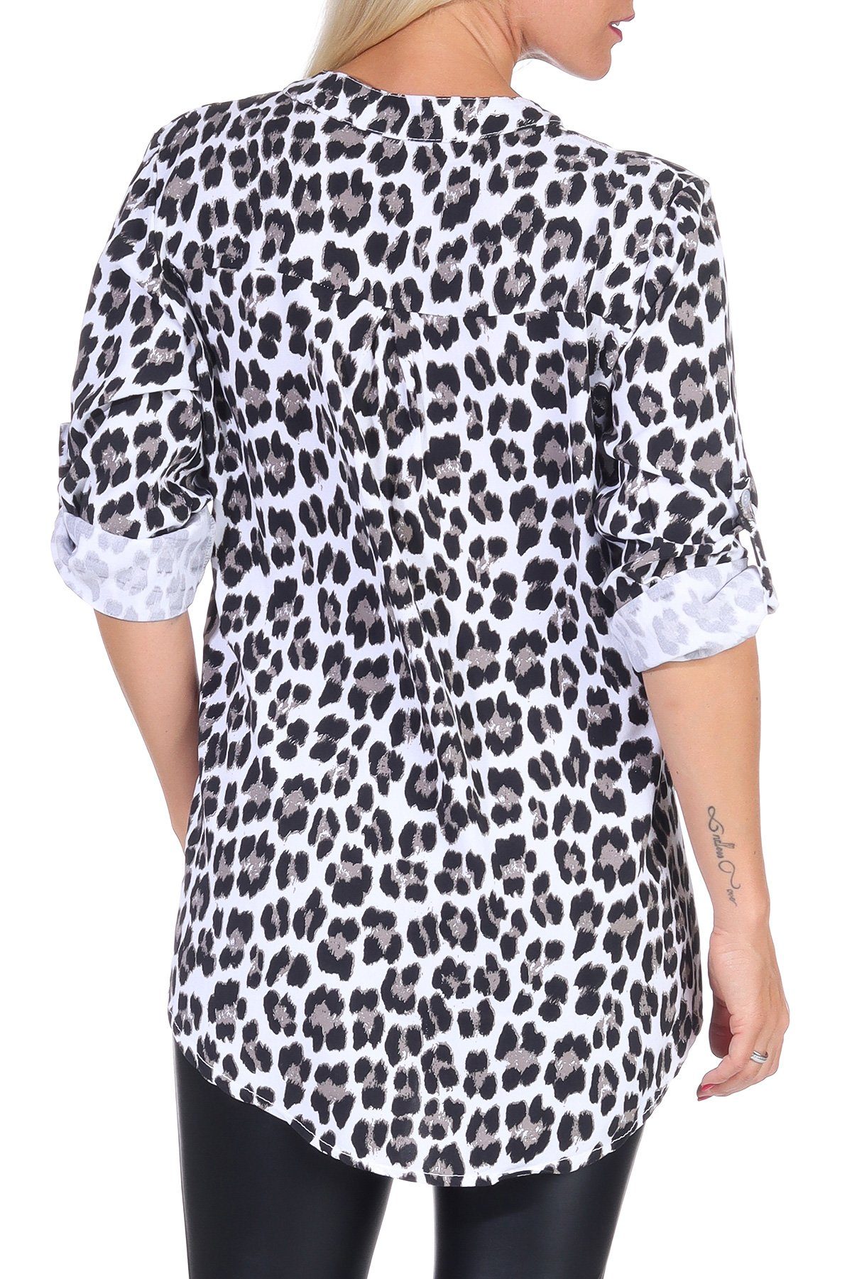 malito more than fashion Schlupfbluse malito Damen Bluse mit Leo Muster, Tunika mit ¾ Armen, Longsleeve Animal Print mit 3/4 Armen Einheitsgröße