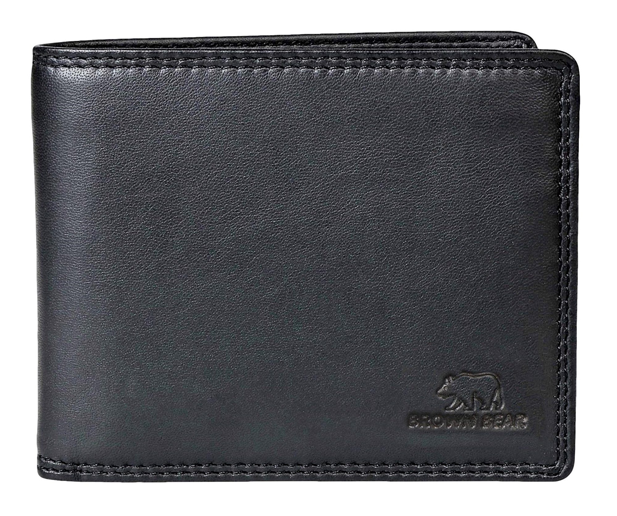 Brown Bear Geldbörse Modell 8005 D klassisches Herren Portemonnaie aus Echtleder, mit 9 Kartenfächern und RFID-Schutz Schwarz Black Nappa