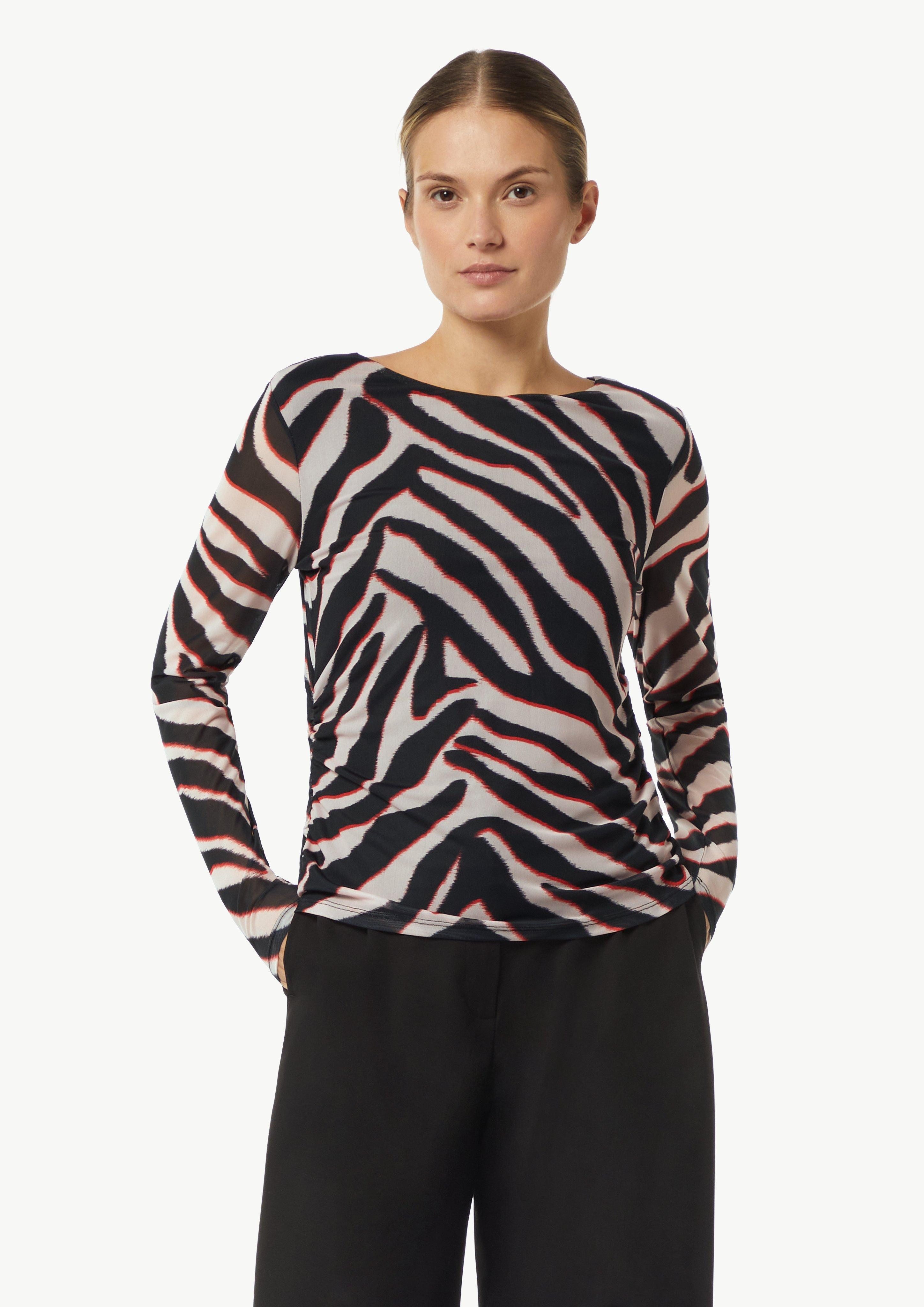 Langarmshirt Mesh-Shirt mit seitlicher Raffung
