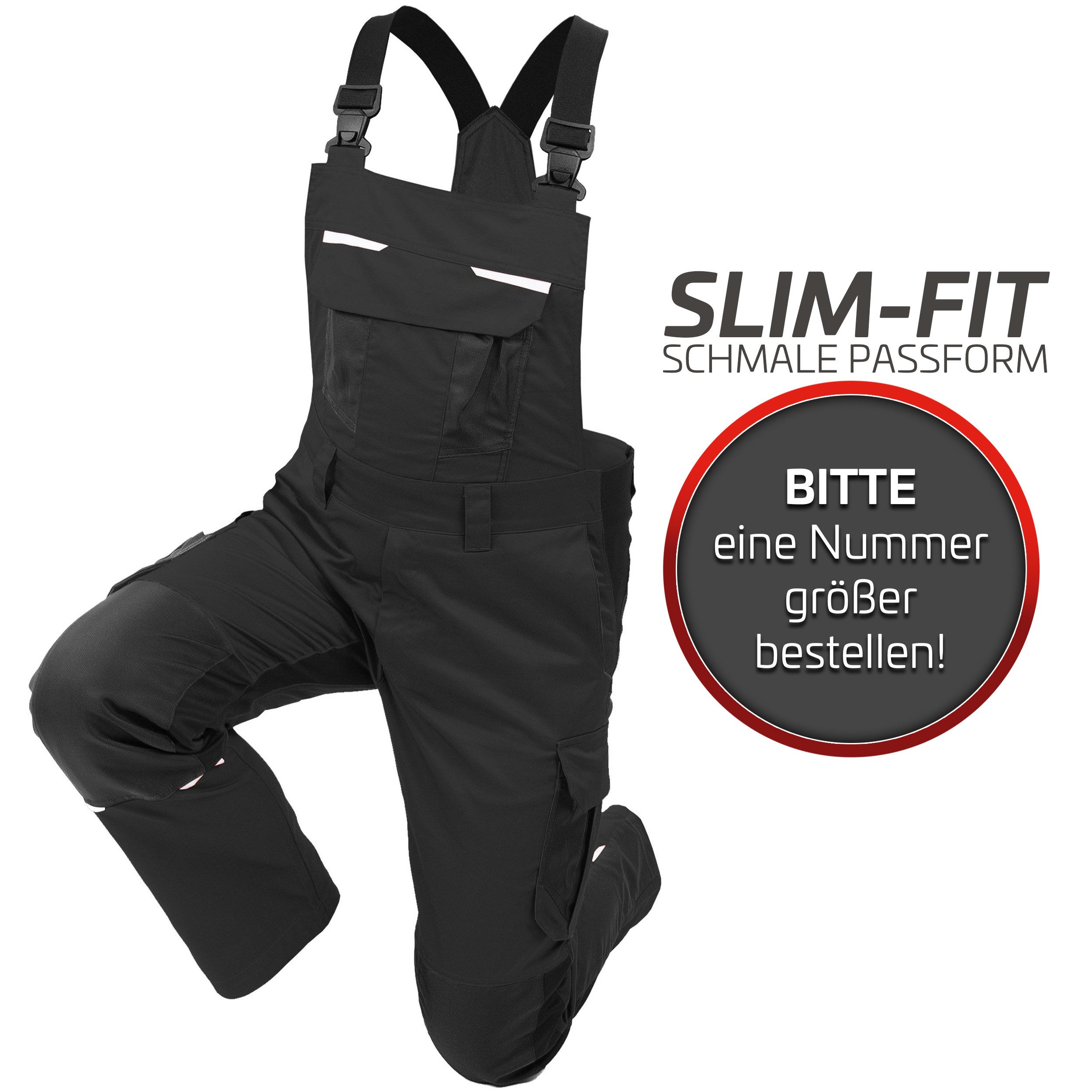 Qualitex Workwear Arbeitslatzhose Slim-Fit Latzhose Herren, strapazierfähig Stretch-Herren-Arbeitshose (1-tlg) xtra Strapazierfähig - Robust - Farbstabil - kratzfrei & metallfrei