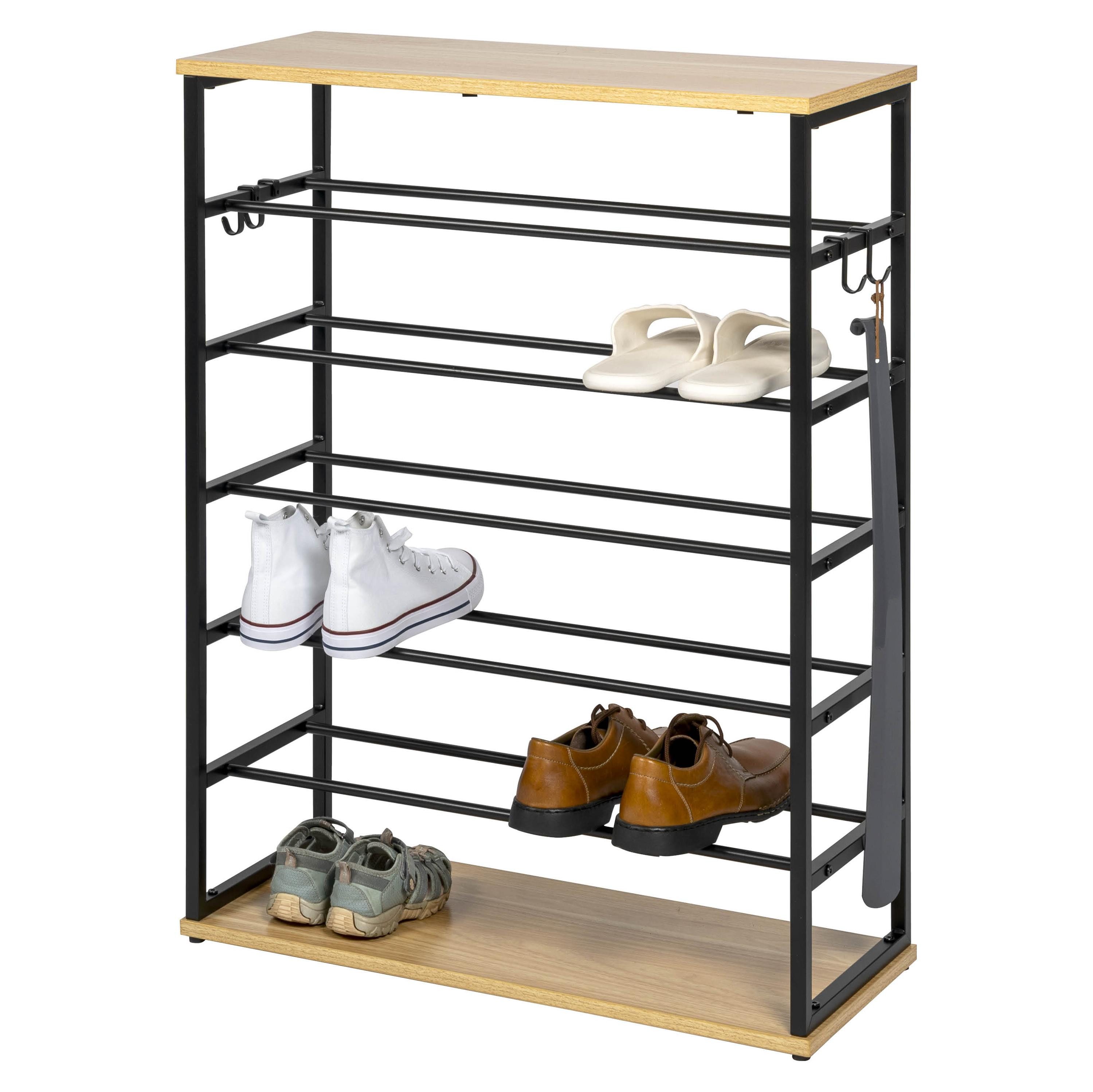eluno Schuhregal für max. 18 Paar Schuhe, 2 Holzablagen, 4 Haken günstig online kaufen