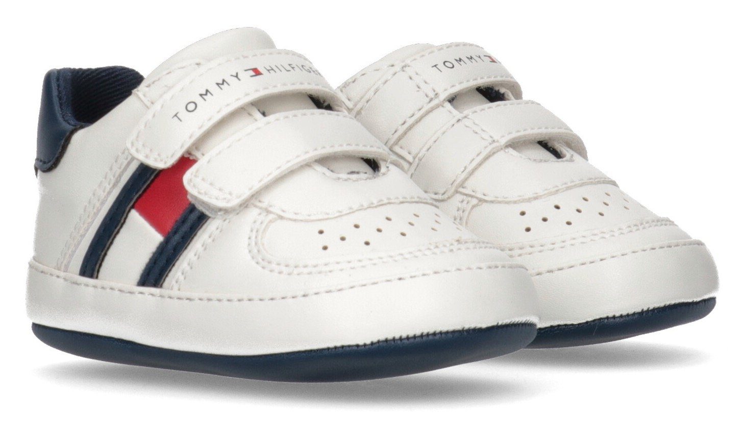 Tommy Hilfiger FLAG LOW SHOE Sneaker Logoschriftzug mit weiß-blau VELCRO CUT OFF