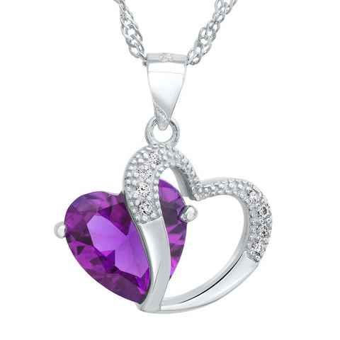 Schmuck-Elfe Kette mit Anhänger Amethyst Herz, 925 Sterling Silber