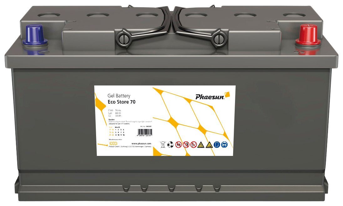 165 Ah (C20), (12 Ah 12 165 Solarakkus (C100), V), 150 VDC Phaesun Eco Store