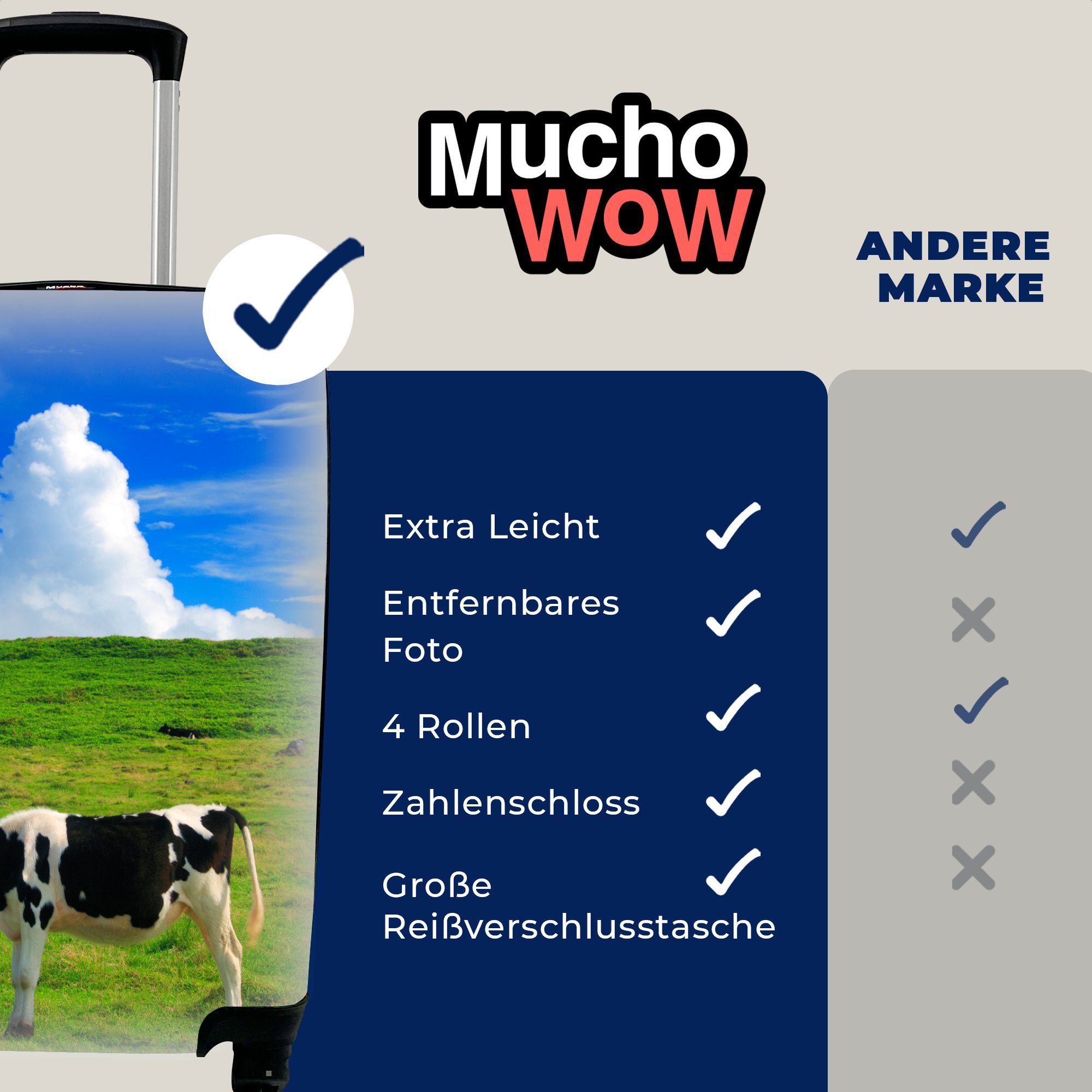 Kühe mit Rollen, Handgepäckkoffer Ferien, für - 4 Nutztiere MuchoWow Gras, Reisekoffer rollen, Handgepäck Trolley, Reisetasche -