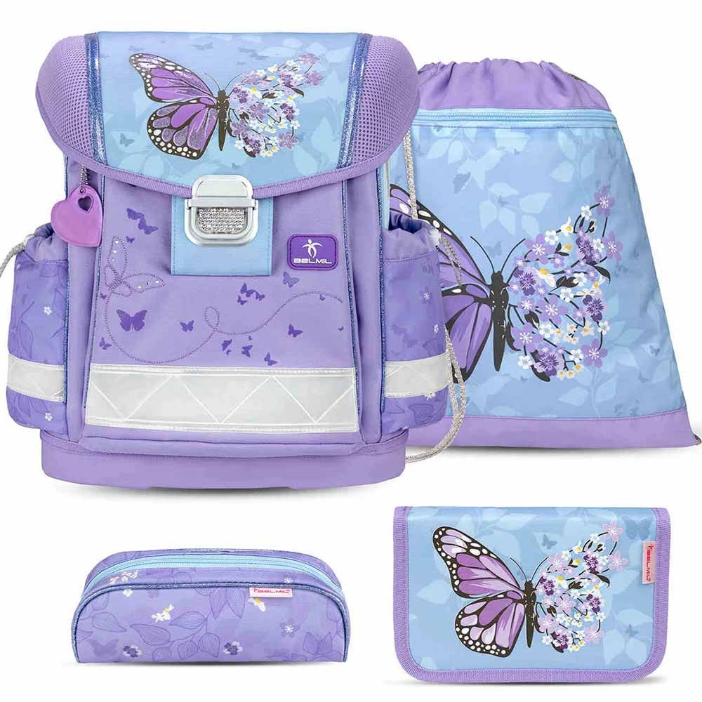 Belmil Schulranzen Set Classy 10-teilig 2025 Mädchen Purple Blue Butterfly