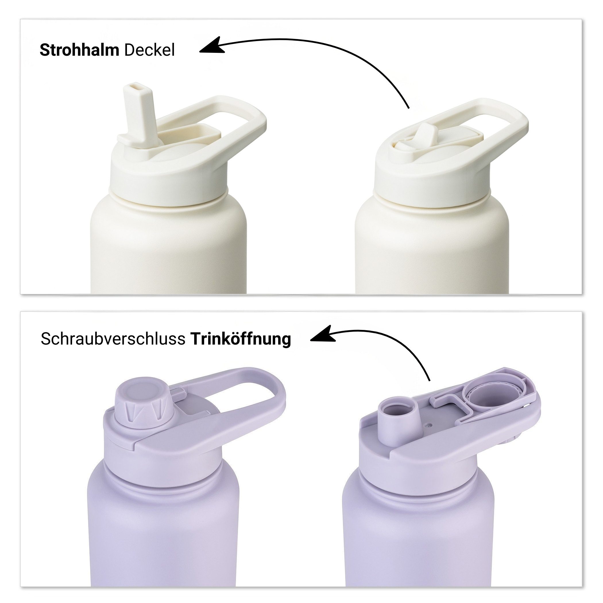 Vinsun Isolierflasche Edelstahl Trinkflasche 750ml Strohhalm - 2 Deckel Thermoflasche, BPA frei, doppelwandig, auslaufsicher, bruchsicher, geruchsneutral – Bild 4 von 5