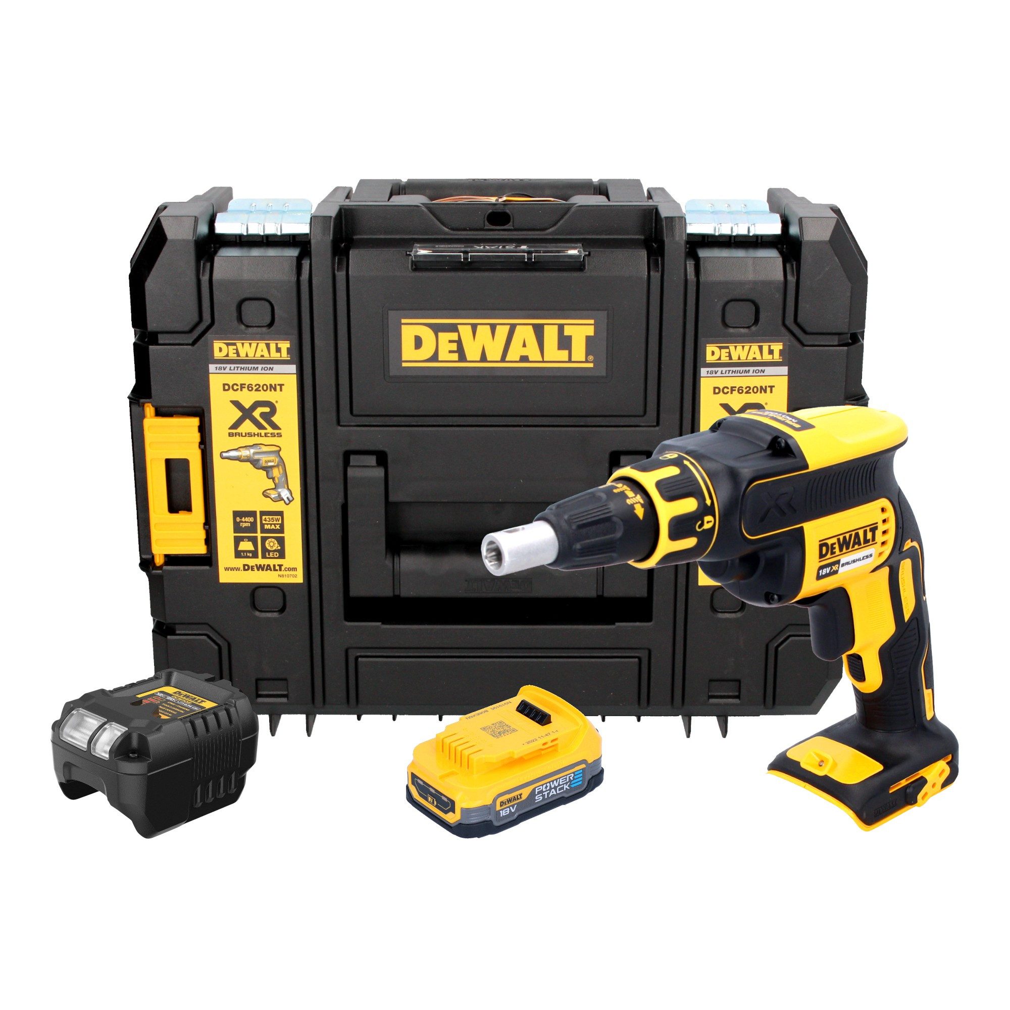 DeWalt Akku-Magazinschrauber DCF 620 E1T 18 V 30 Nm + 1x Powerstack Akku 1,7 Ah + Ladegerät + TSTAK