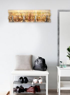 Kreative Feder Wandgarderobe Wandgarderobe "Blumenwiese" aus Holz, im Shabby-Chic-Design farbig bedruckt ca. 30x100cm 4 Doppel-Haken