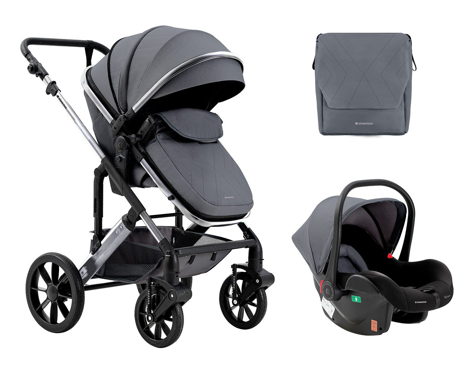 Kikkaboo Kombi-Kinderwagen Kinderwagen Darling 3 in 1, Sportsitz Tragetasche Autositz Wickeltasche