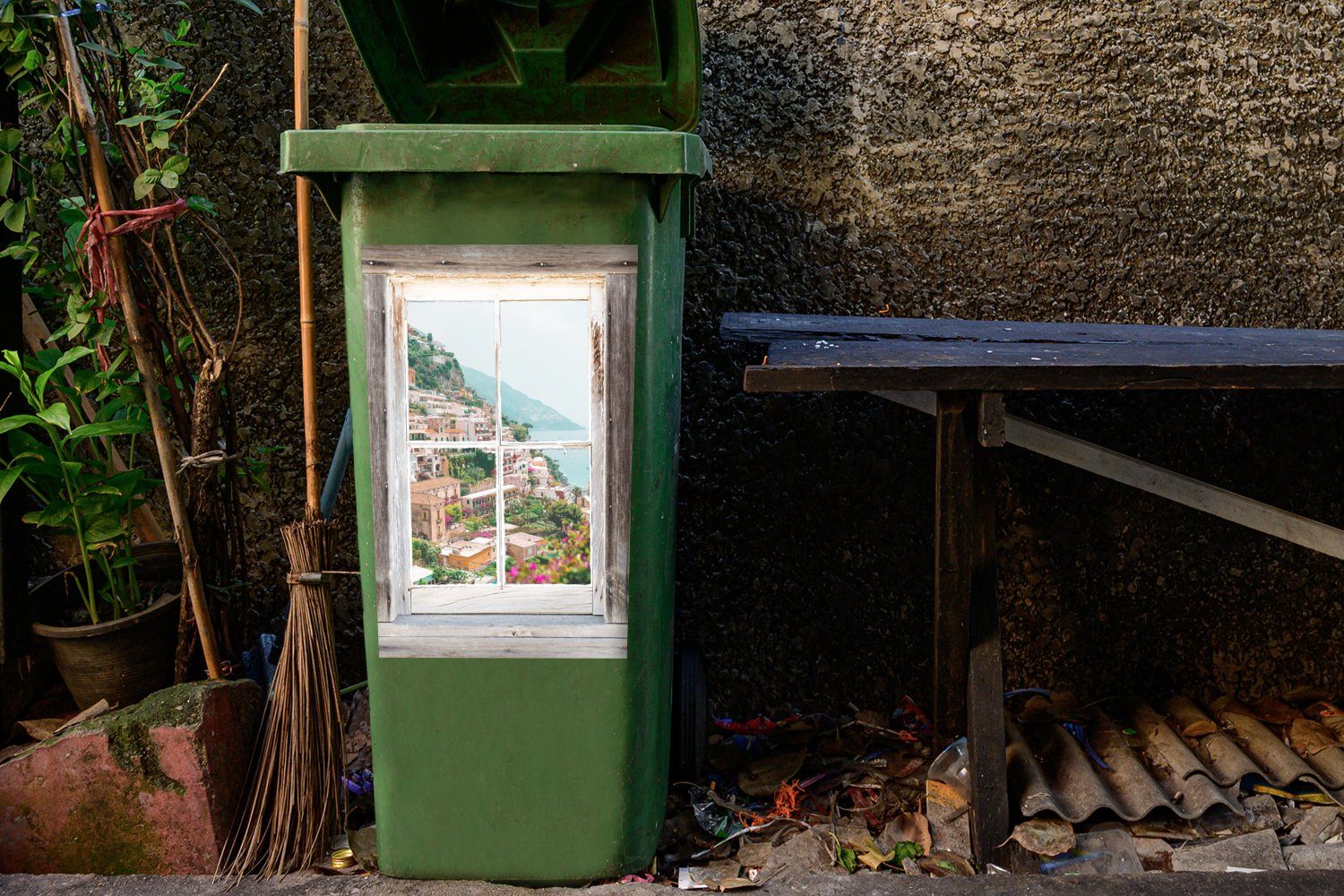 Sticker, Container, Abfalbehälter Durchschauen (1 Italien Blumen - - MuchoWow Mülleimer-aufkleber, St), Mülltonne, Wandsticker
