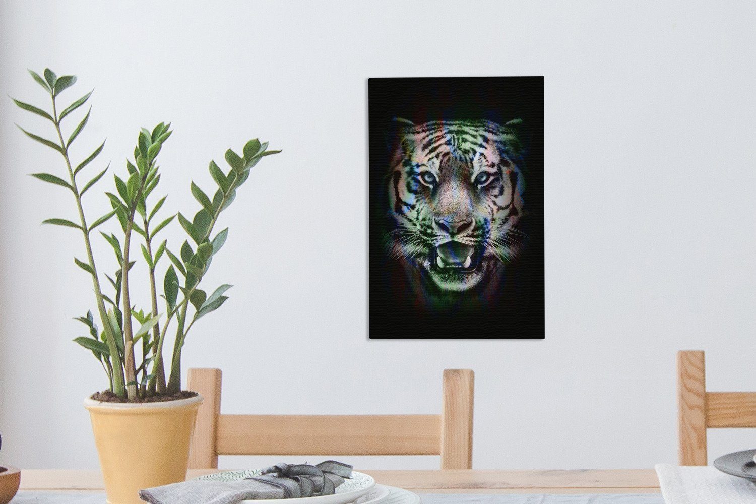OneMillionCanvasses® Leinwandbild Tiger - Effekt fertig - Gemälde, bespannt (1 20x30 - Leinwandbild St), cm Zackenaufhänger, Schwarz inkl. Weiß
