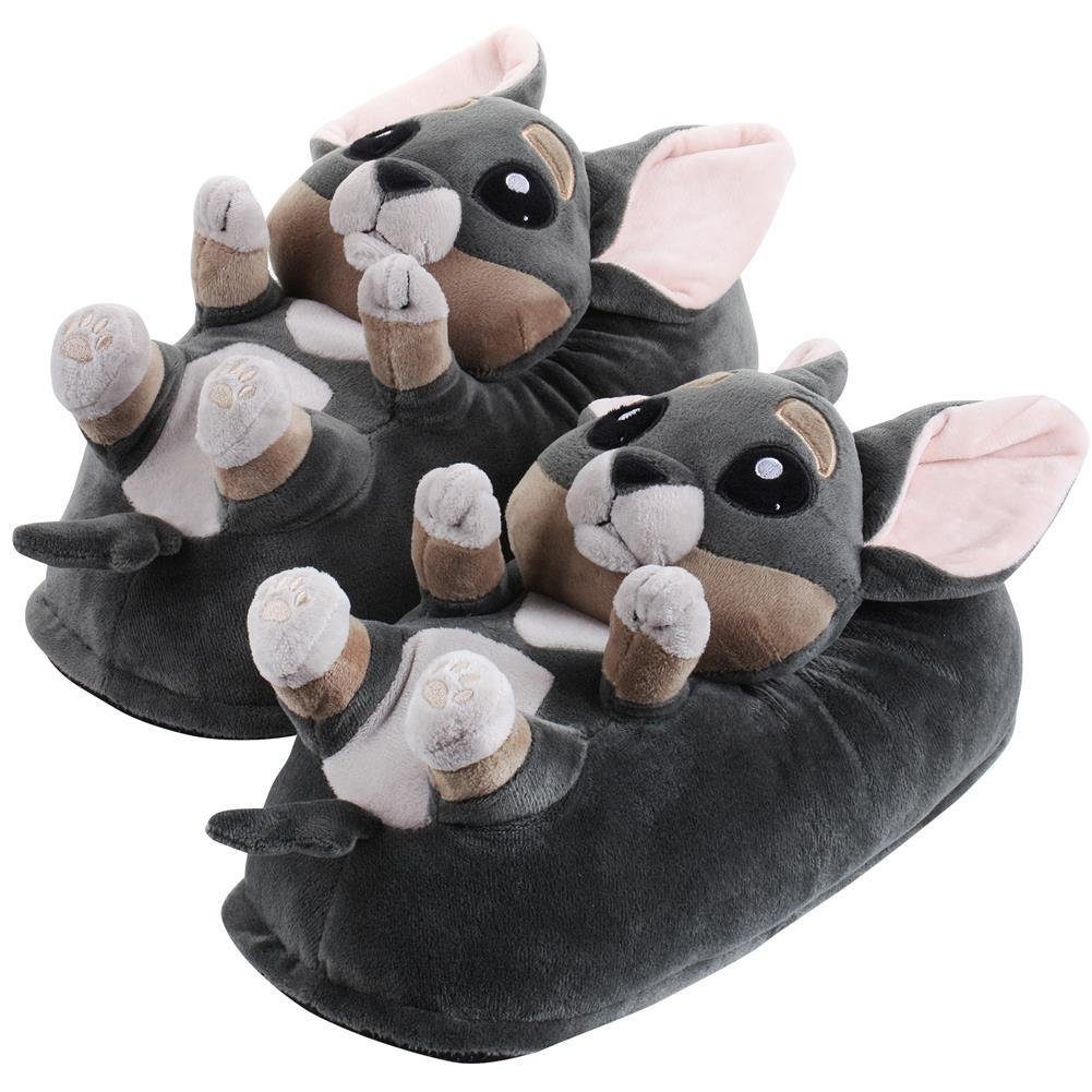 Corimori Tier Pantoffeln für Erwachsene Einheitsgröße 34-44 Plüsch Домашняя обувь (Packung, Geschenk) EU Einheitsgröße 34-44, Chihuahua Chico, für Kinder und Erwachsene