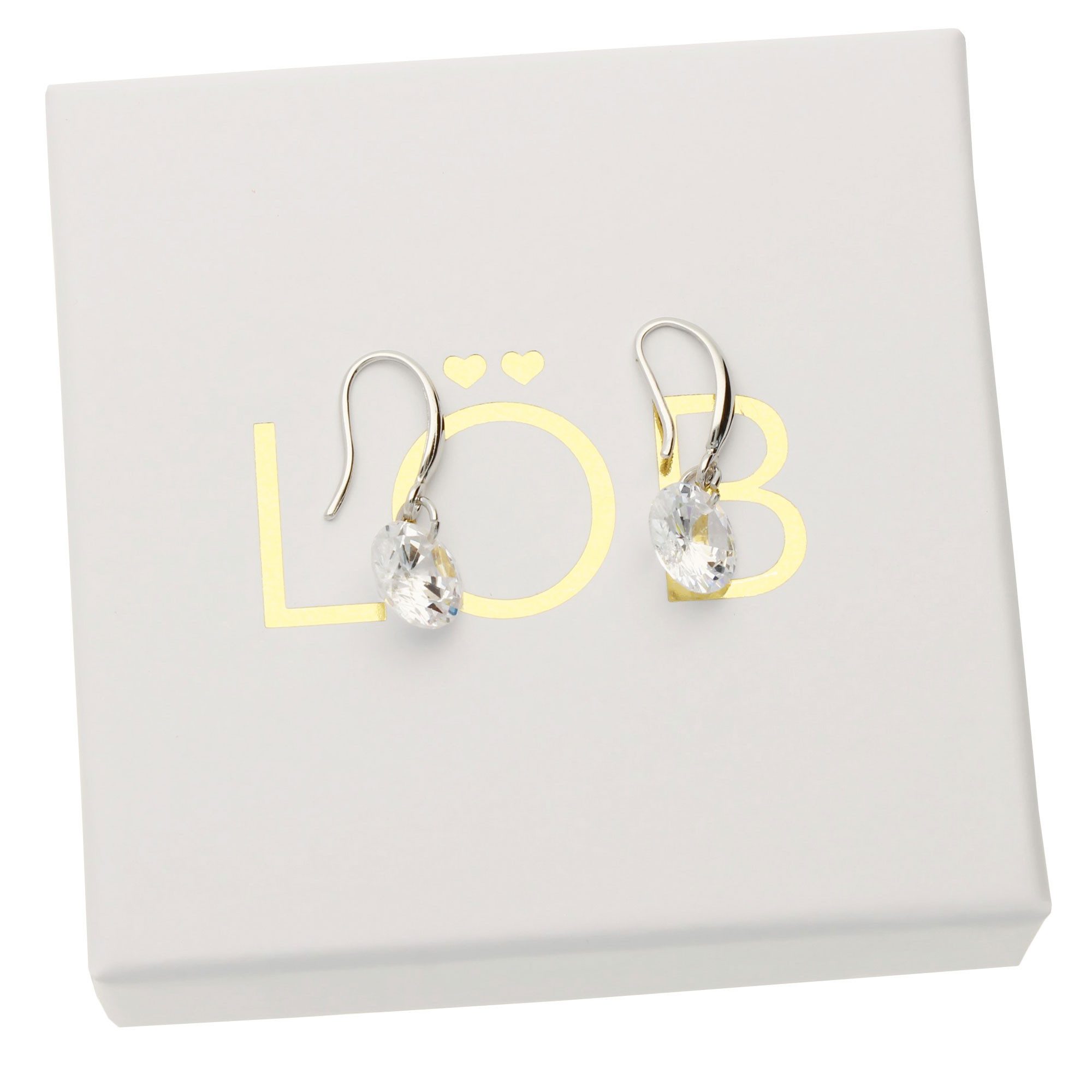 LÖB Paar Ohrhänger Damen Ohrringe Hängend 925 Silber Zirkonia Solitär Stein Anhänger Weiß (Geschenke für Frauen Damen Beste Freundin Mutter Mama Ehefrau Oma sie zum Geburtstag Schmuck Sommer, Inkl. Schmuckbox), Ohrhänger Strass Glitzer Diamant Klein Klassisch Braut Brautschmuck