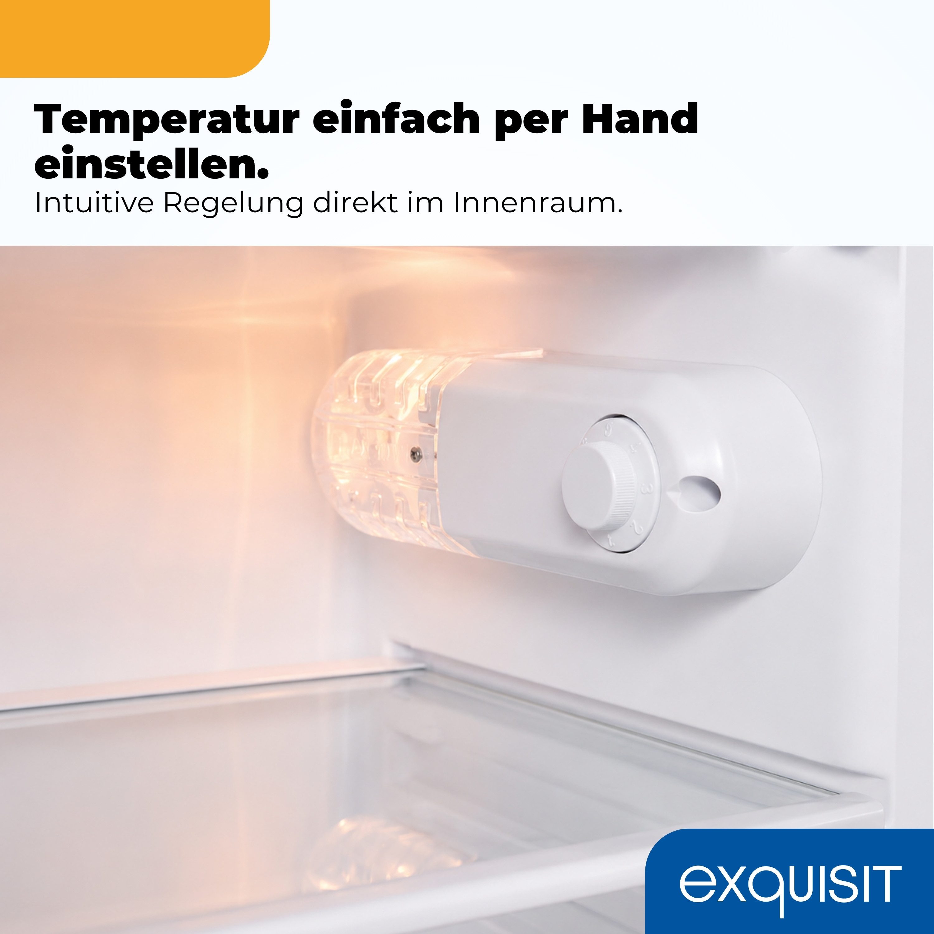 exquisit Kühlschrank KS5117-3-040E, 85 cm hoch, 48 cm breit, LED, Türanschlag wechselbar, Gemüsefach, Temperaturregelung – Bild 4 von 5
