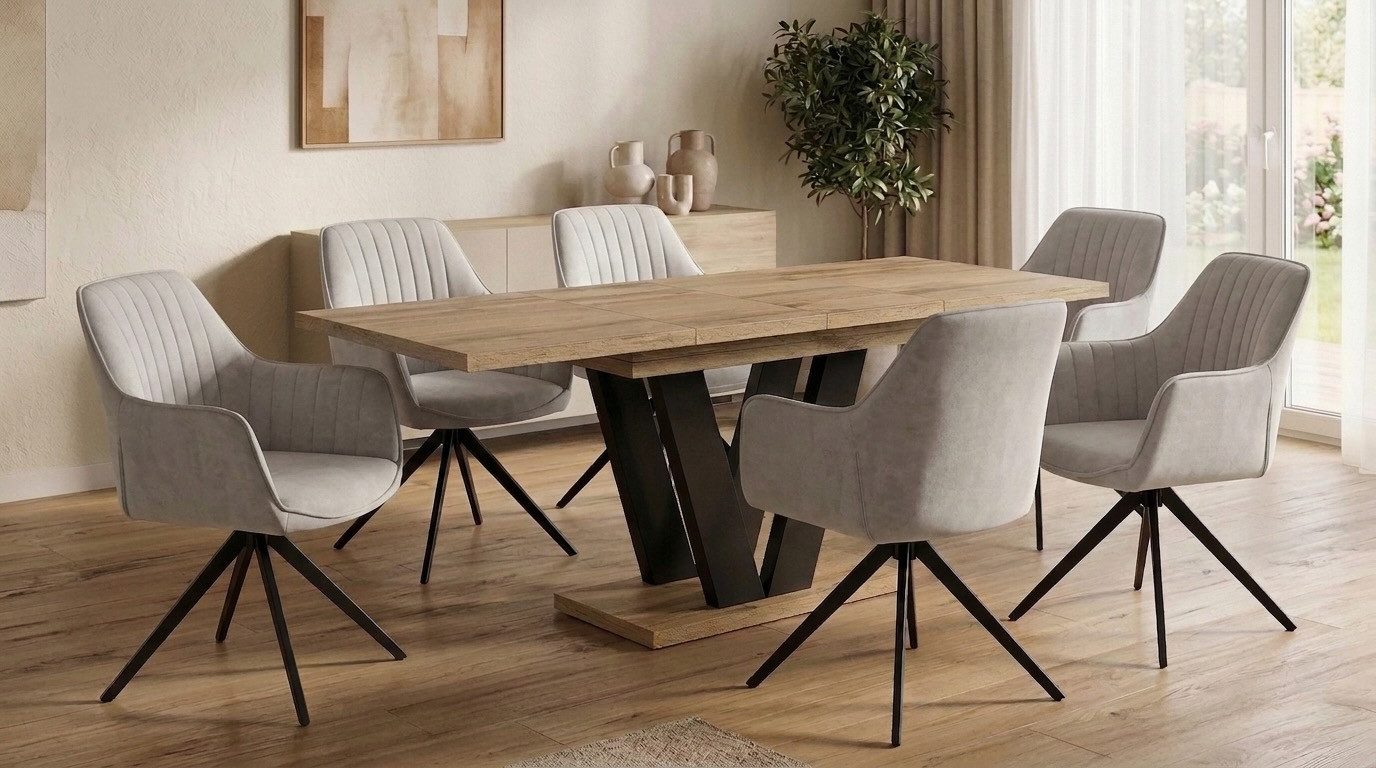 Endo-Moebel Essgruppe Essgruppe Esstisch, Eiche Evoke, Bezug creme