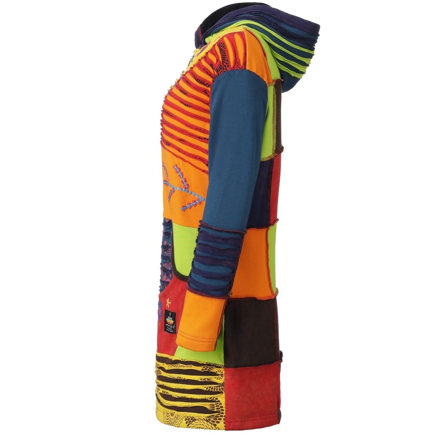 ankerglut Funktionsjacke Ankerglut Stern Damen Patchwork Mantel / Long Jacke + Große Größen Warme Patchworkjacke mit Fleecefutter und Kapuze