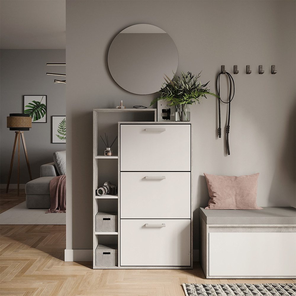 Vicco Schuhkipper Orlando, Weiß/Beton, 80 x 128.3 cm mit 3 Klappfächern (1 St)