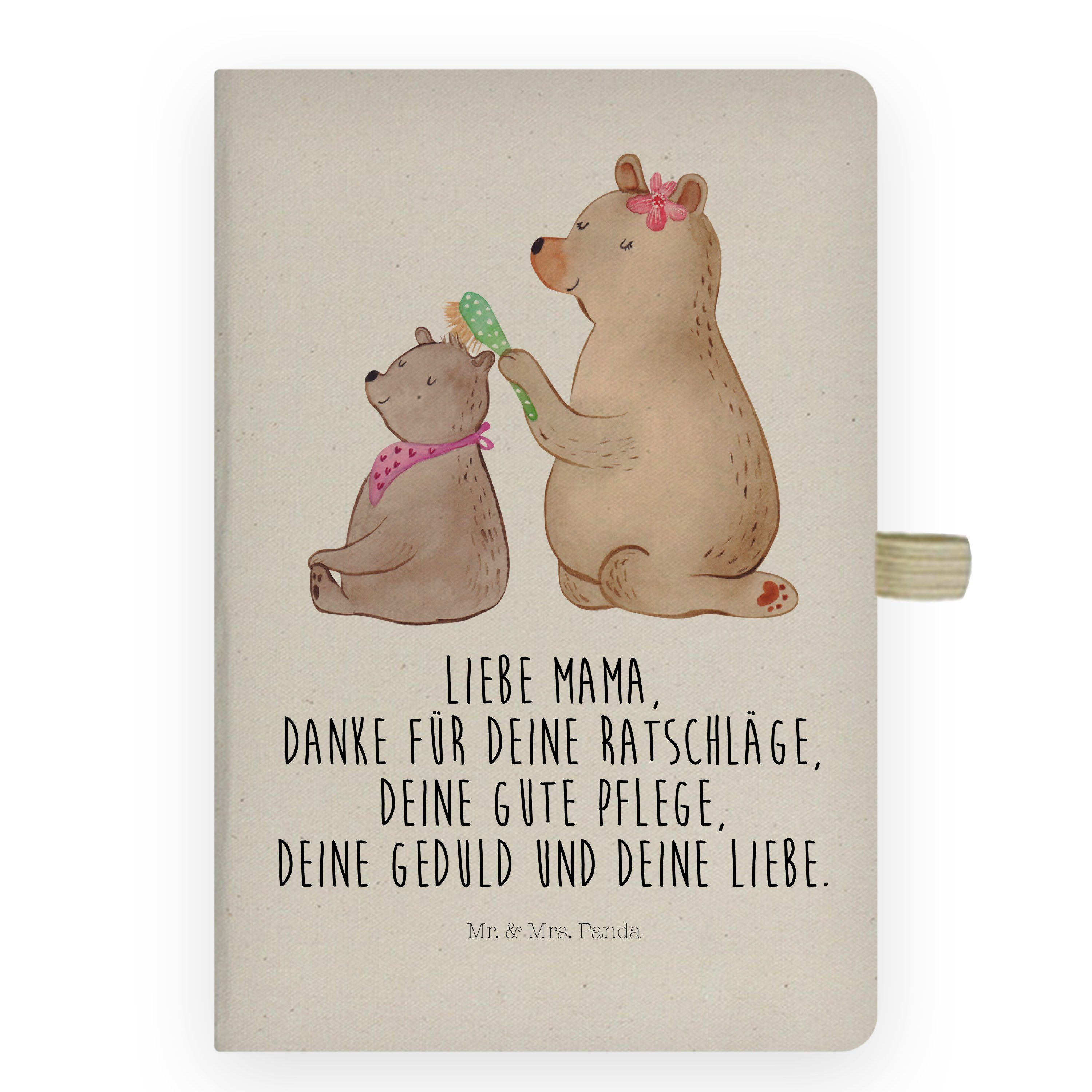 Mr. & Mrs. Panda Notizbuch Bär mit Kind - Transparent - Geschenk, Notizblock, Mama, Haare kämmen Mr. & Mrs. Panda