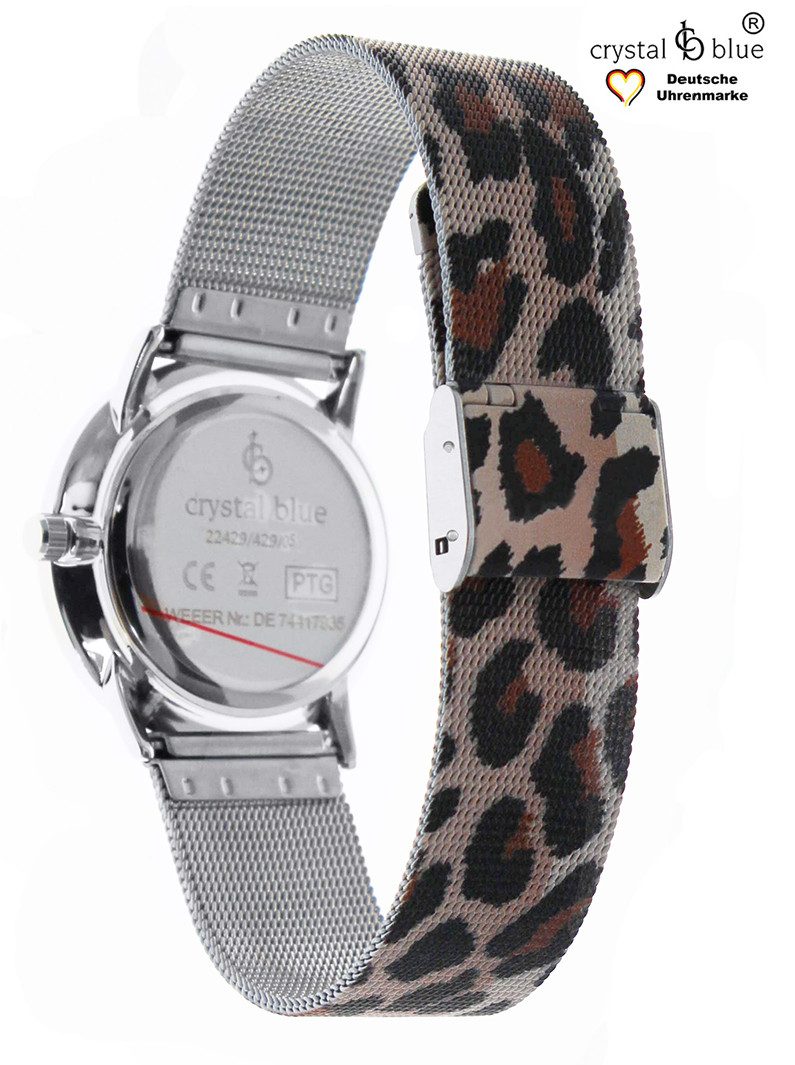 crystal blue Quarzuhr Damenuhr analog Milanaise Mesh Animal Print Leo Zebra & Flower, kostenlose Lieferung