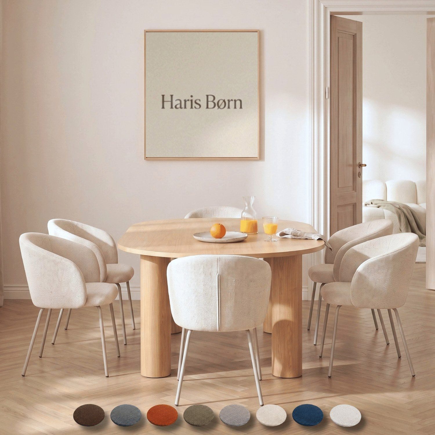 Haris Børn Esszimmerstuhl mit Armlehnen NØR - Hochwertige Polsterstühle für Esszimmer (Set, 6 St), Beige/Beine hellgrau - Premium Esszimmer Stühle & Wohnzimmer Stühle