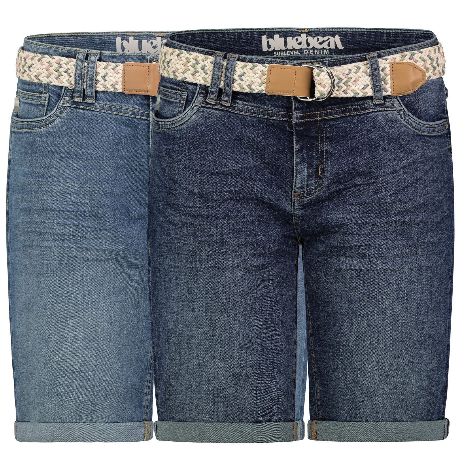 SUBLEVEL Bermudas Damen Jeans Shorts Bermuda Kurze Hose Short Denim Stretch Denim Gürtel – Bild 5 von 5