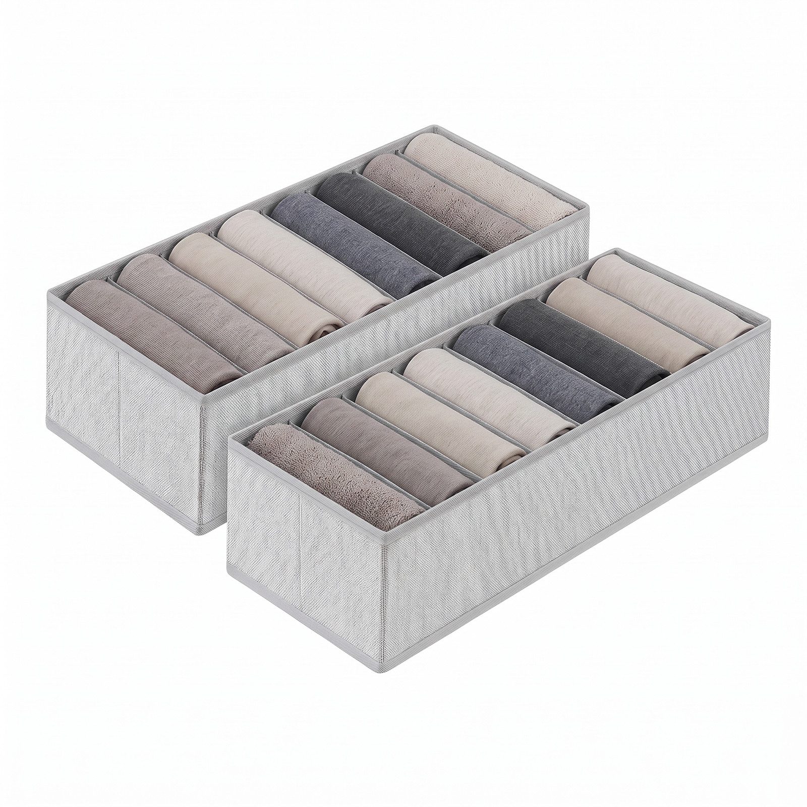 Sekey Aufbewahrungsbox Aufbewahrungsboxen für Schubladen, faltbare Stoffboxen aus Vliesstoff (2 St), 22 x 51 x 11 cm, je 8 Fächer, für Unterwäsche, Socken, Krawatten