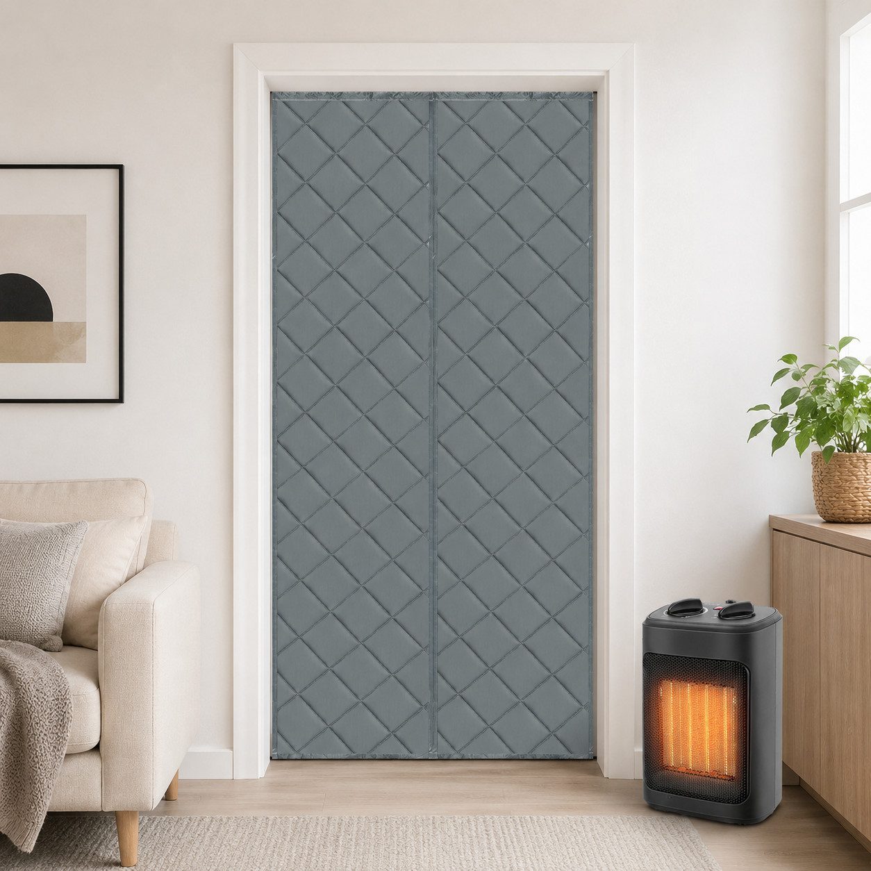LMaxhome Türvorhang Thermovorhang ohne Bohren, Magnetisch, Kälteschutz, Hitzeschutz, Grau, 3-lagiges Oxford, Wärmeschutzvorhang, winddicht, für Haustür & Balkon