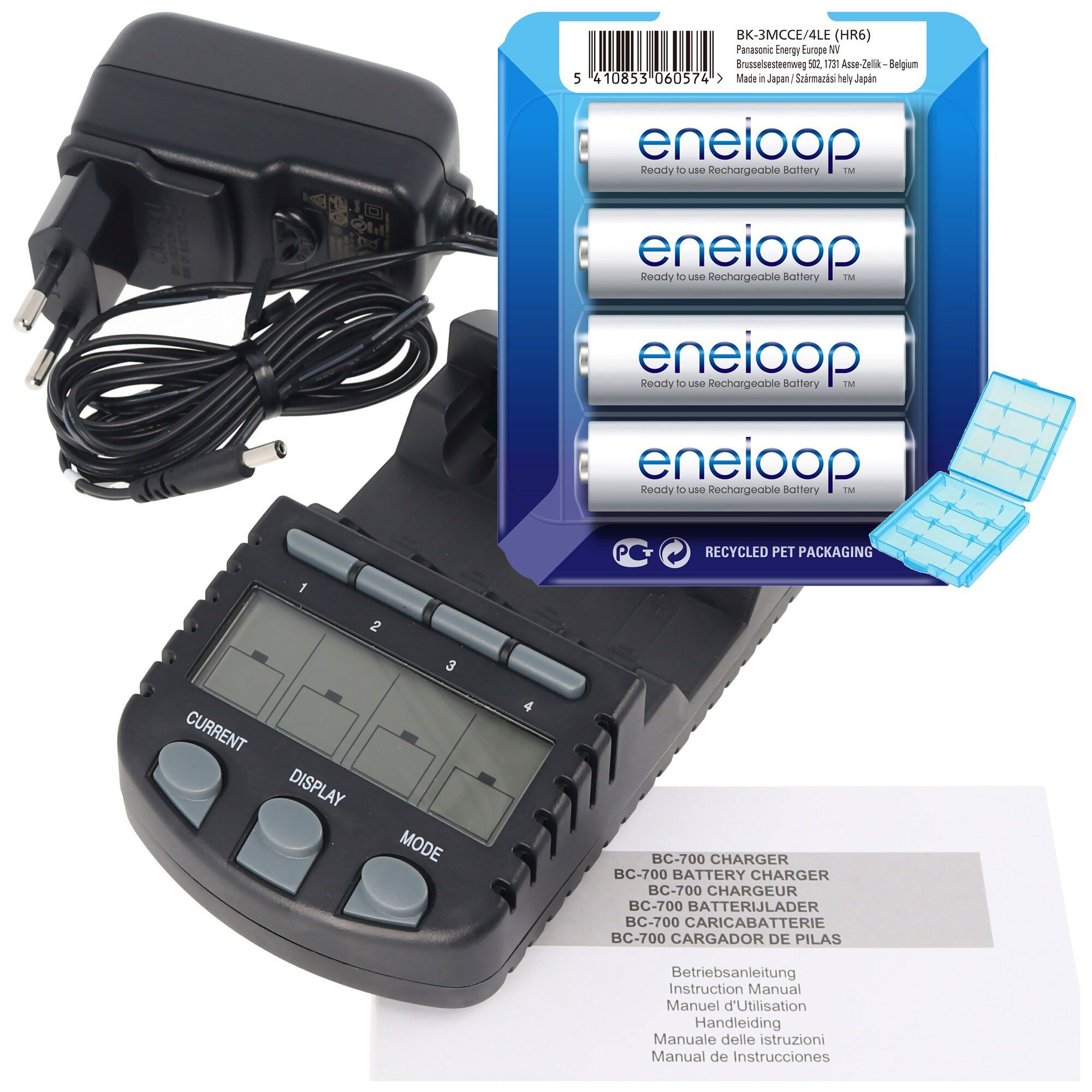 AccuCell Technoline BC 700 Akku-Ladegerät schwarz mit 4x Panasonic eneloop Sta Akku-Ladestation