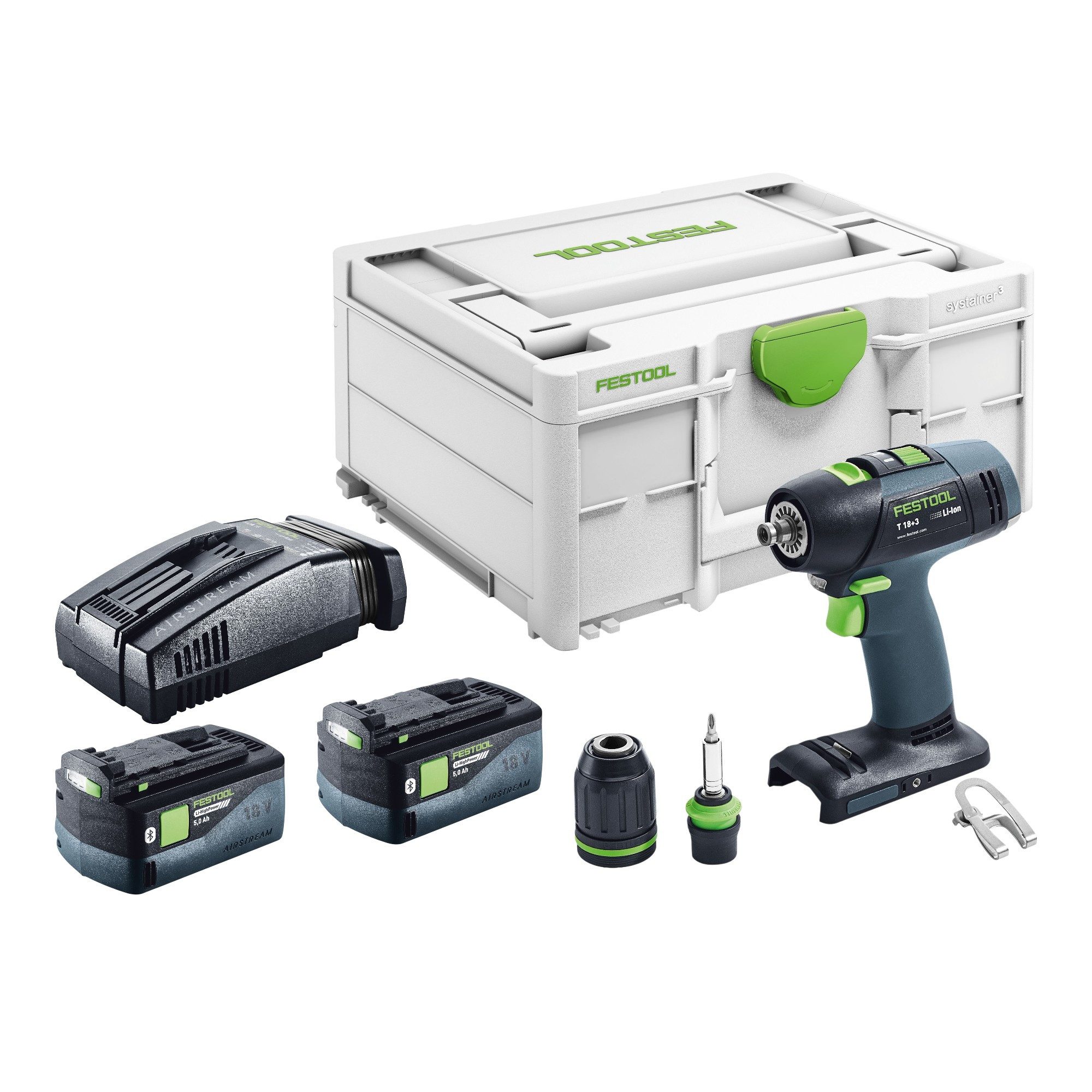 FESTOOL Akku-Schrauber T 18+3-Basic Akku Bohrschrauber 18 V 50 Nm Brushless + 2x Akku 5,0 Ah