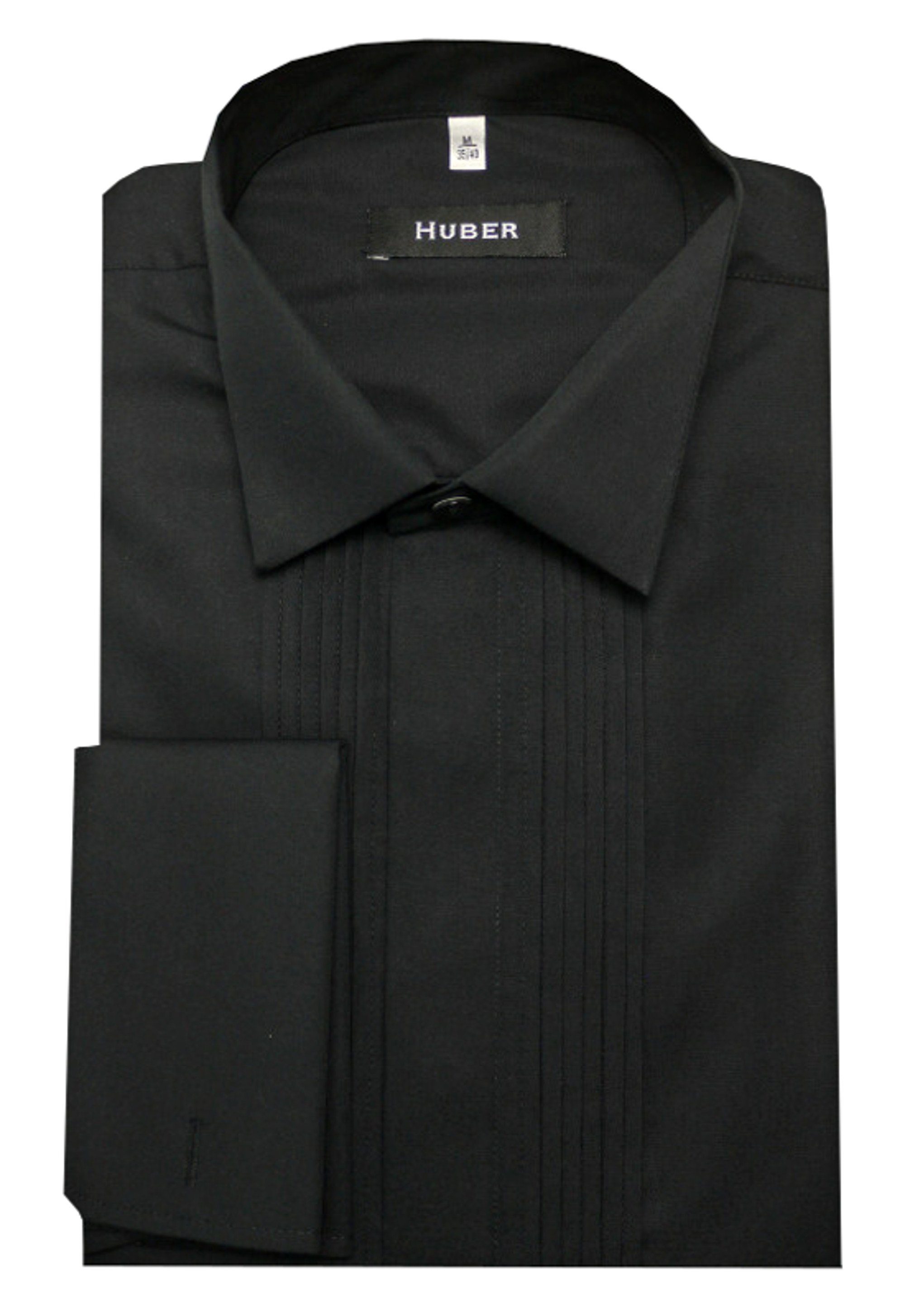 Huber Hemden Smokinghemd HU-0171 Kläppchen-Kragen, Plissee, Umschlag-Manschette, Regular Fit schwarz