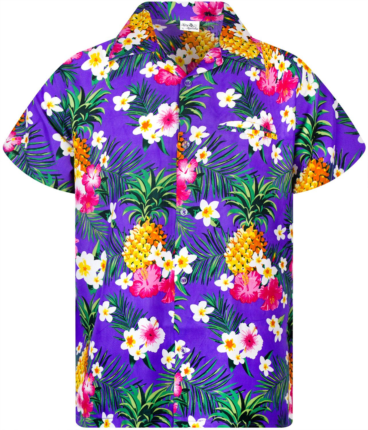 King Kameha Hawaiihemd Pineapple Flowers Funky Hawaii-Hemd Kurzarm Front-Ta günstig online kaufen