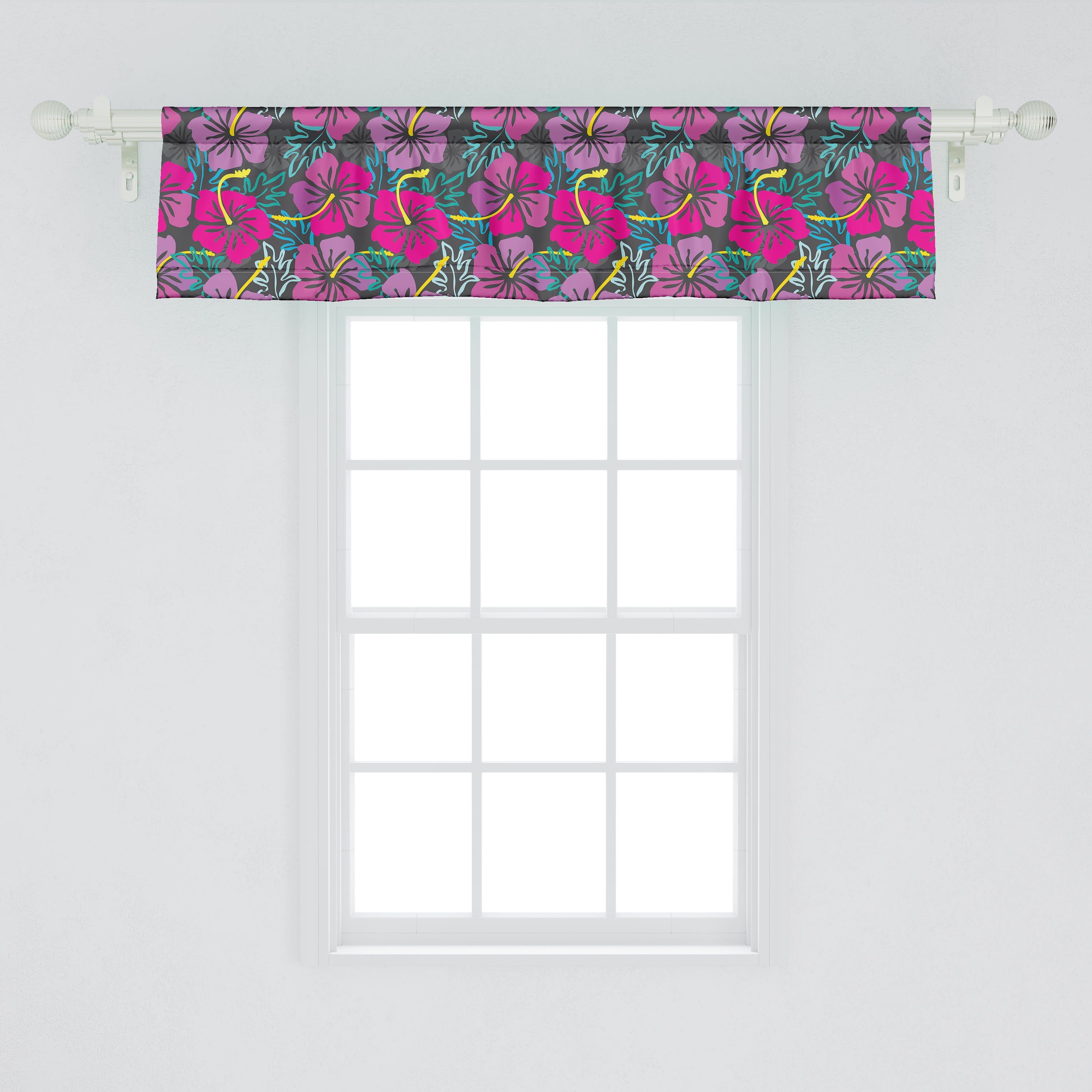 Scheibengardine Stangentasche, Vorhang Hibiskus Rosa für Blumen Abakuhaus, und Volant Dekor Microfaser, lila mit Küche Schlafzimmer