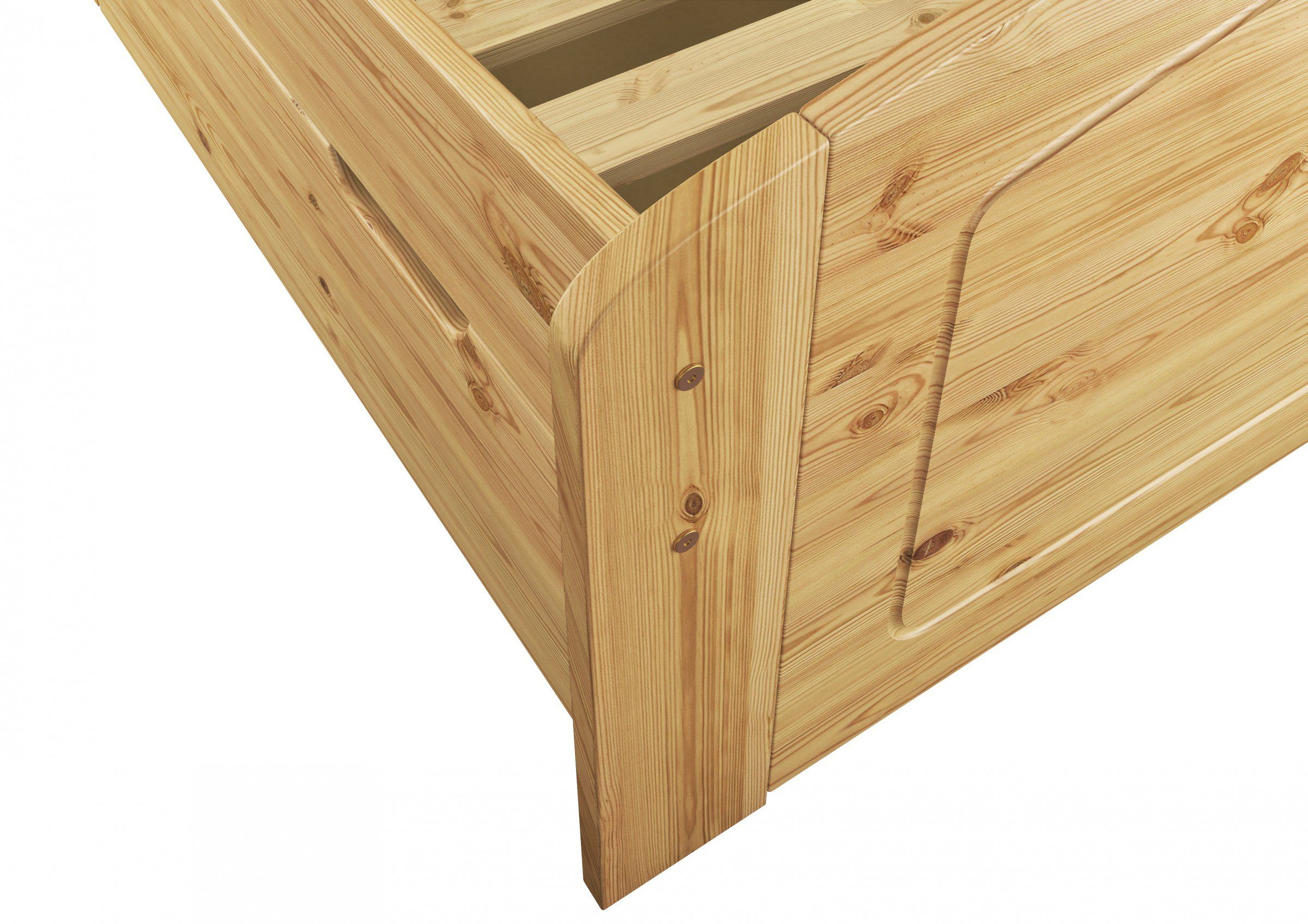 Doppelbett massiv Kieferfarblos ERST-HOLZ Matratze, Rollrost lackiert + Bett 140x200 + Kiefer