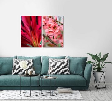 Sinus Art Leinwandbild 2 Bilder je 60x90cm Lilie rote Blume Baumblüten Zweig Frühling Beruhigend Entspannend