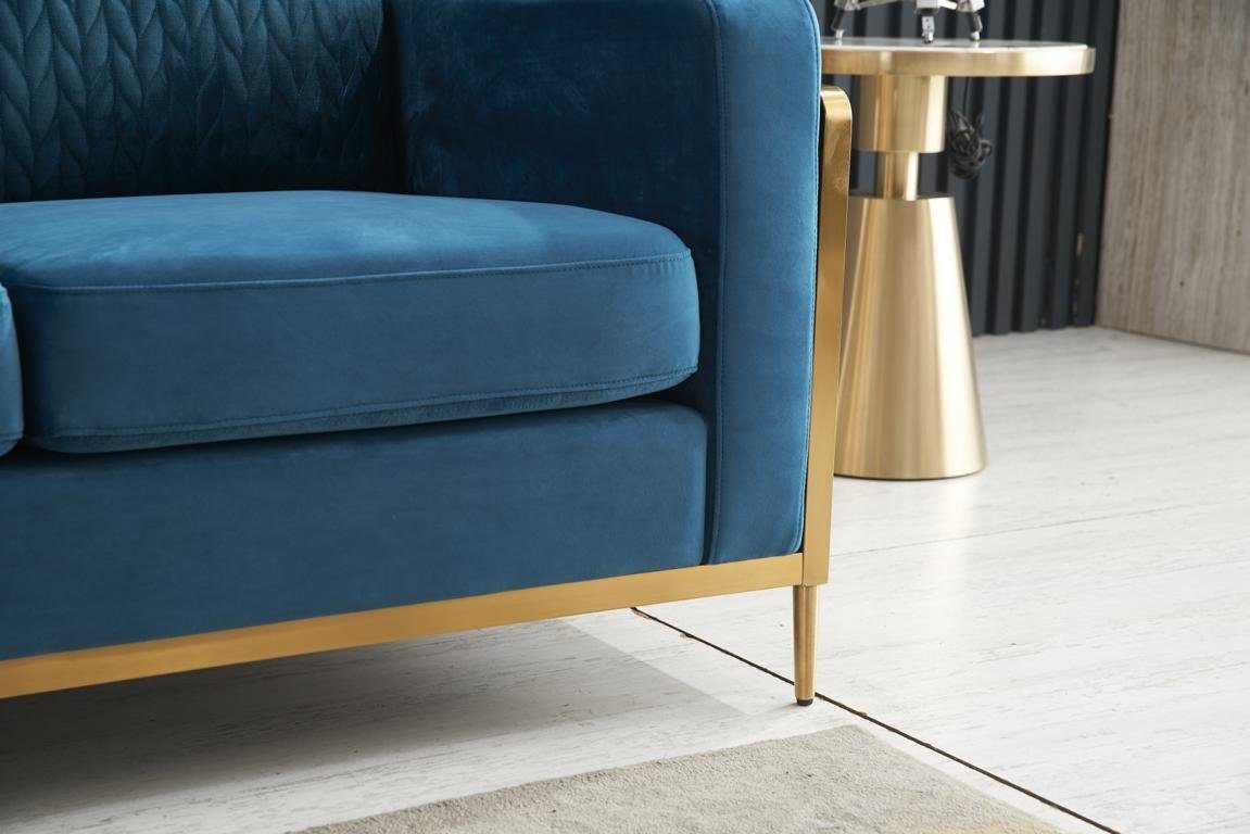 Luxus Zweisitzer Modern, Edelstahl Sofa 2-Sitzer JVmoebel in Europe Designer Blauer Sofa Made