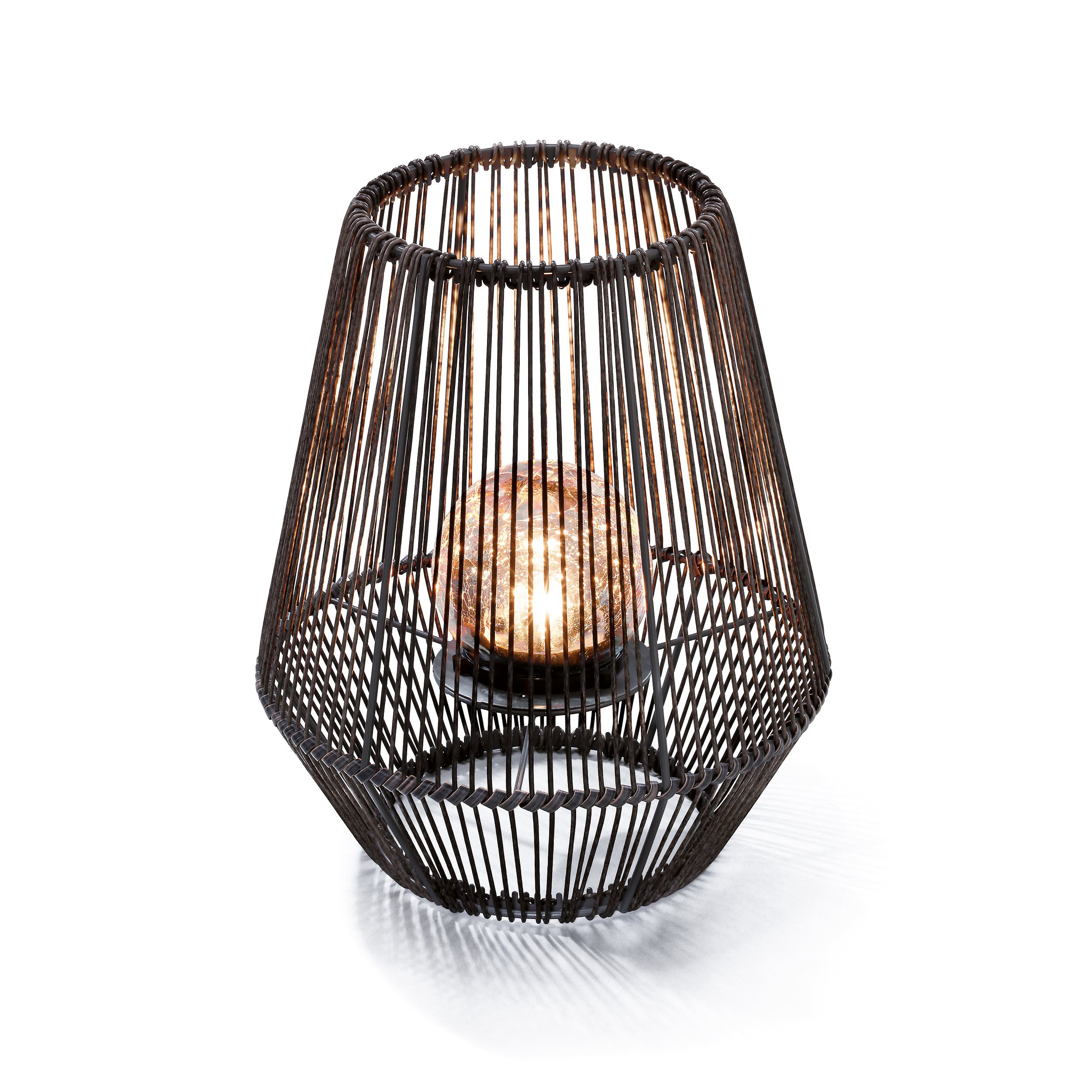 esotec LED Solarleuchte Windlicht Ilona H31,5cm POLYRATTAN Bruchglaskugel 2800K 102207, LED fest integriert