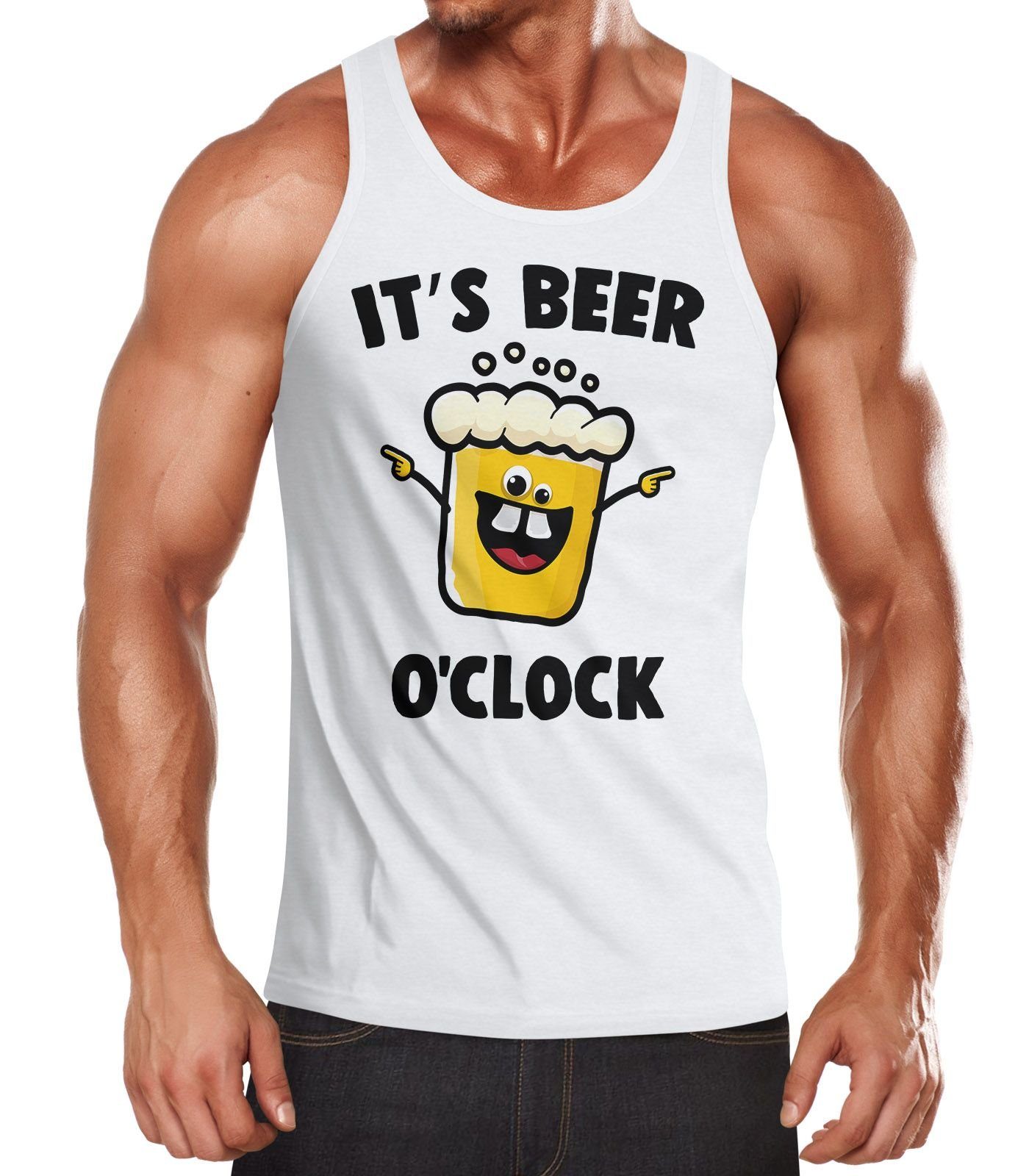 Lustiges Herren Tank-Top Shirt Bier Spruch-Motiv Moonworks® It's Beer a clock 