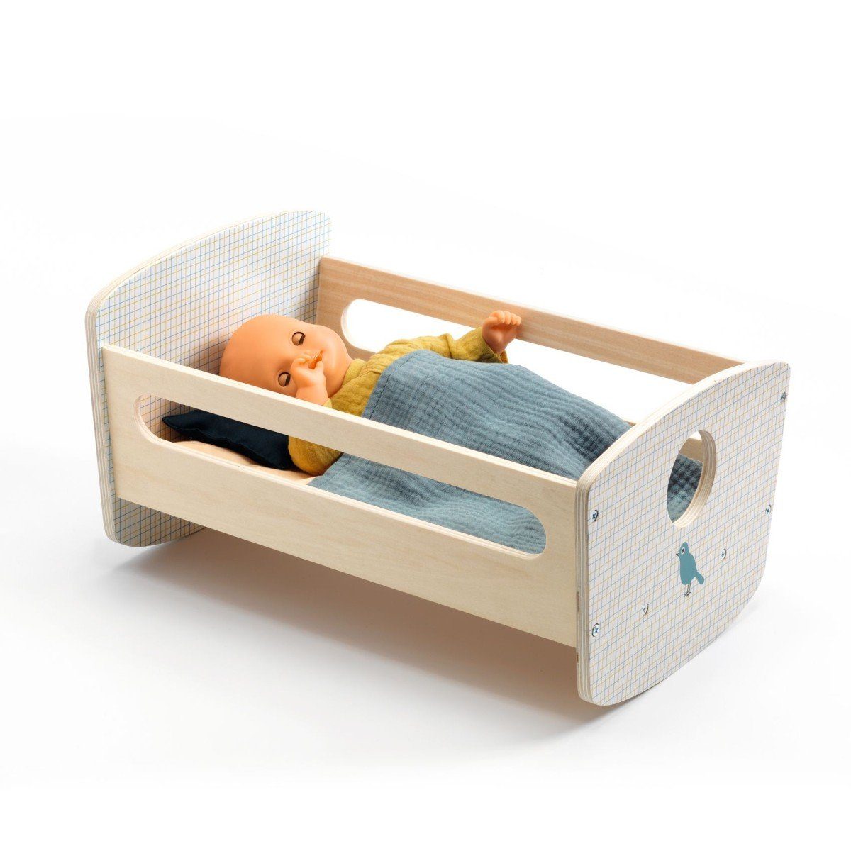 DJECO Puppenbett Puppenwiege Blue Night aus Holz DJ07862, Für 30–36 cm groß günstig online kaufen