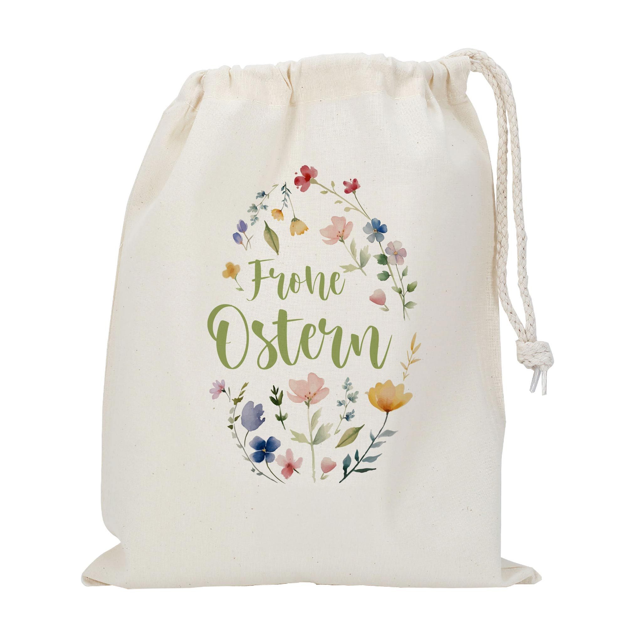 Herz & Heim Beuteltasche Geschenksack zu Ostern – Stoffbeutel aus Baumwolle mit Oster-Motiv, mit Kordelzug