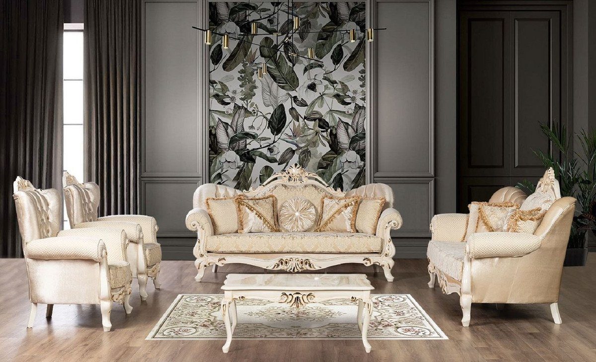Casa Padrino Couchtisch Couchtisch Gold Barock - - im Barockstil Massivholz Barock Wohnzimmertisch Möbel / Creme Luxus Handgefertigter