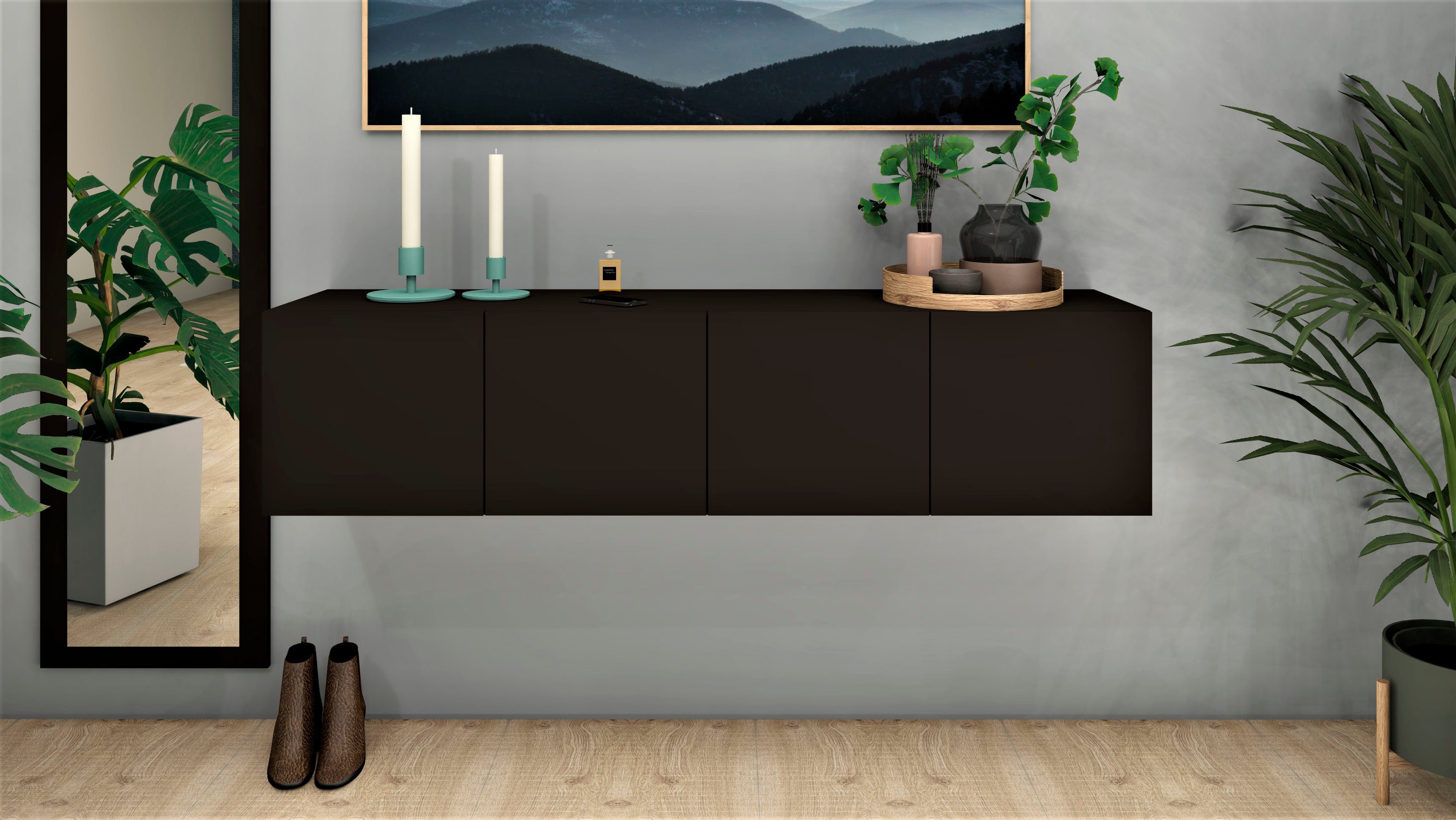 Breite Lowboard 152 schwarz cm, matt Vaasa, borchardt Möbel nur hängend