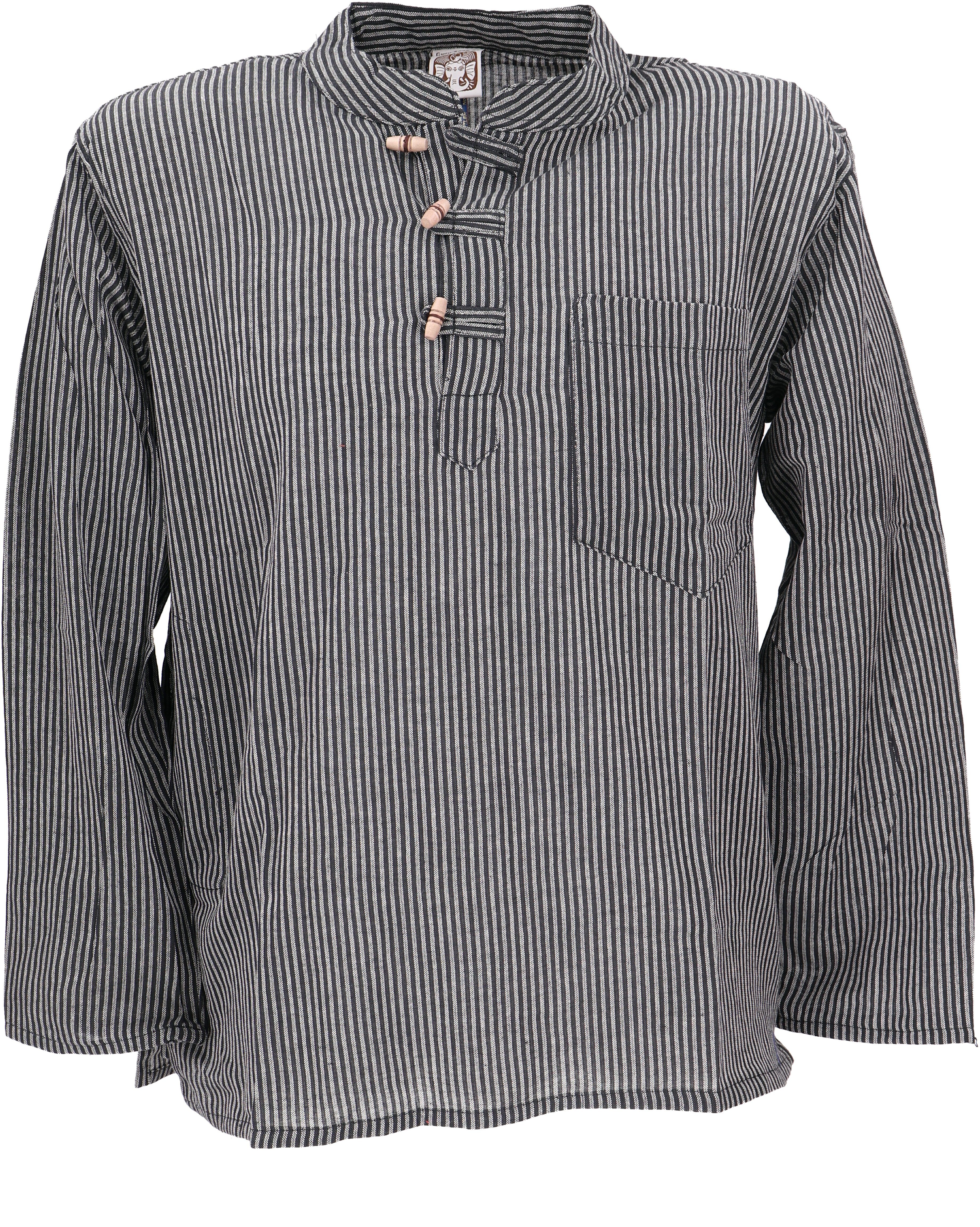 Guru-Shop Hemd & Shirt Nepal Fischerhemd, gestreiftes Goa Hippie Hemd,.. Retro, Ethno Style, alternative Bekleidung