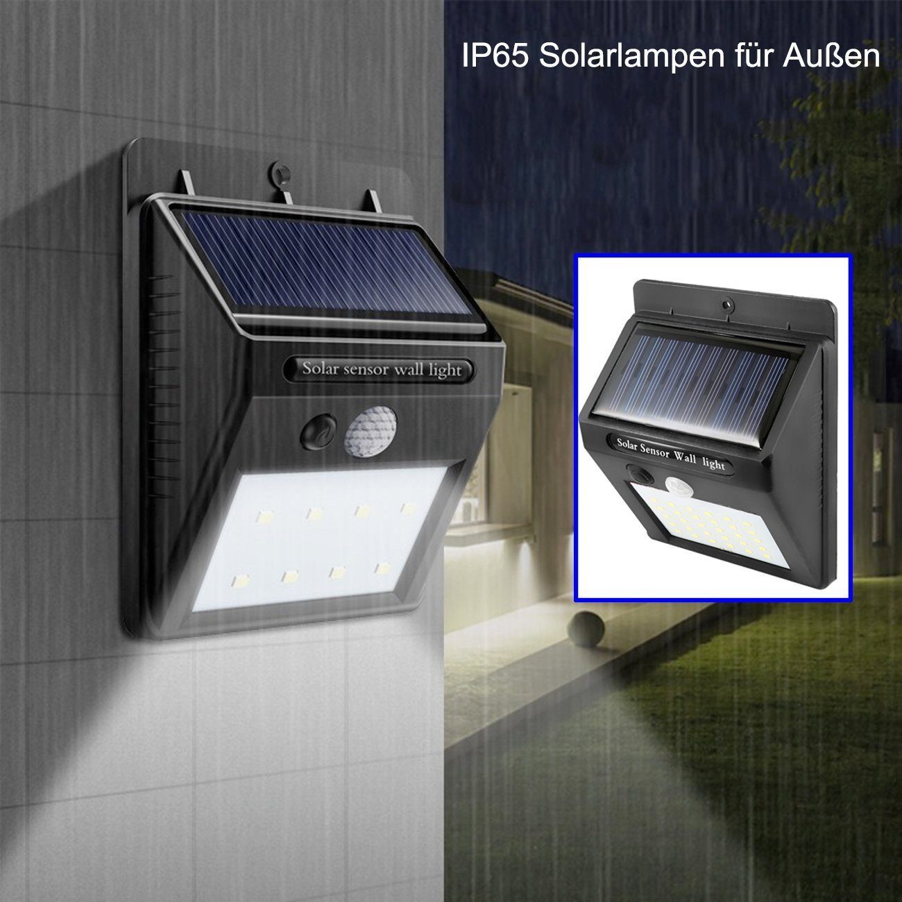 LETGOSPT Außen-Wandleuchte 4 fest IP65 Solarlampe Stücke integriert, Solarleuchten LED Solar für Wandleuchte mit Solarleuchte Tageslichtweiß, 30LEDs LED Wasserdichte Außen, Kaltweiß, Bewegungssensor