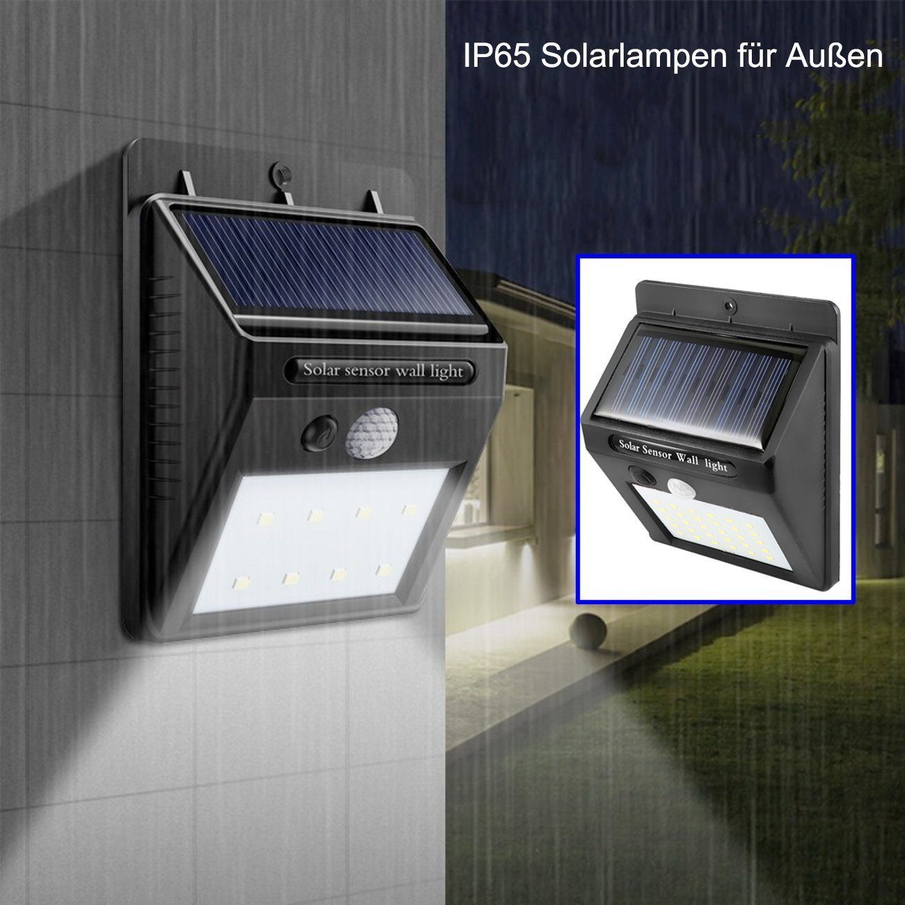 Wandleuchte IP65 Außen, Wasserdichte Solar LED 4 LETGOSPT Stücke Tageslichtweiß, fest LED Außen-Wandleuchte mit Solarleuchte 30LEDs Bewegungssensor, integriert, für Kaltweiß, Solarleuchten Solarlampe