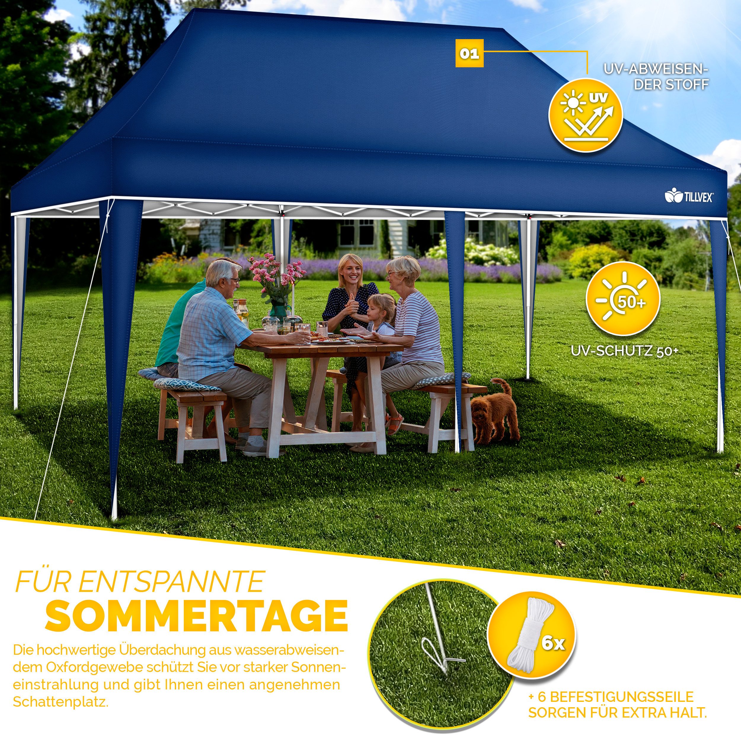 tillvex Pavillon tillvex® Pavillon 3x6m Wasserdicht Gartenzelt Faltpavillon Partyzelt, (Pavillon 3x6m wasserdicht, Gartenzelt UV Schutz 50), Partyzelt mit Tasche für Garten