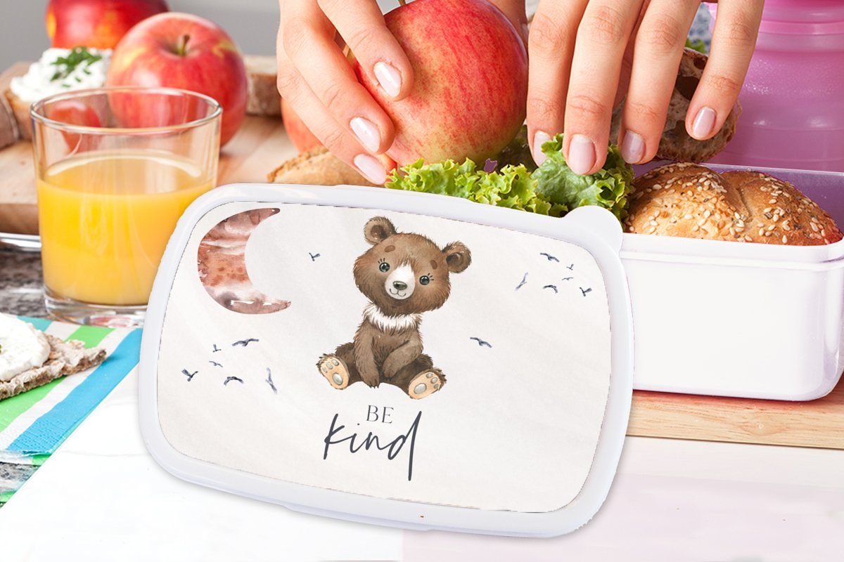 Sprichwörter - und - Lunchbox (2-tlg), für Jungs sein für - Teddybär MuchoWow weiß Erwachsene, Kind Brotbox - Kinder Kunststoff, Brotdose, Mädchen Aquarell, Kinder und