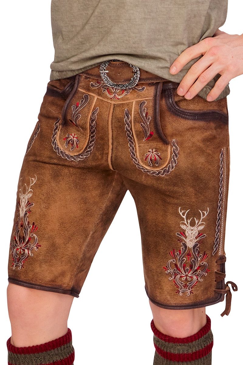 MarJo Trachtenlederhose Lederhose Herren kurz - HERKE - braungelb urig