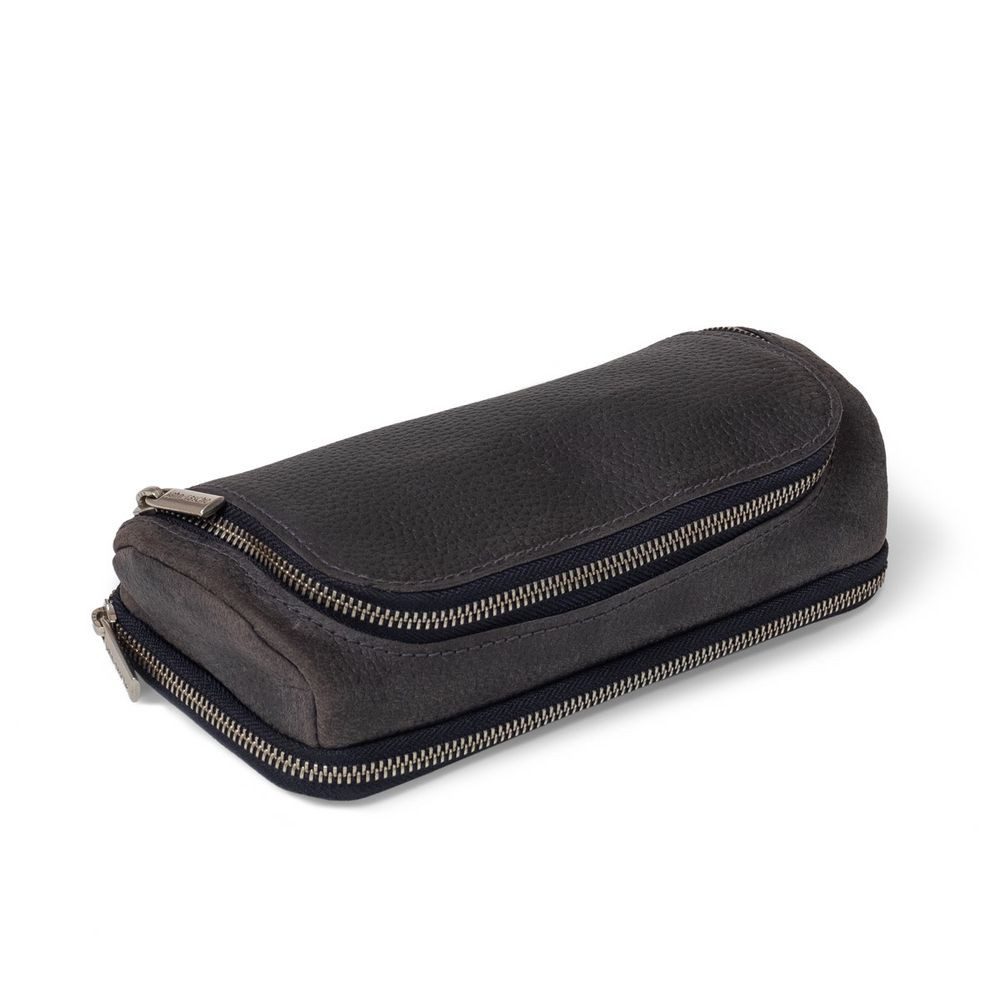 Jahn-Tasche Pencilbag Großes Federmäppchen XL 2 Fächer, Leder Blau-Schwarz, Jahn-Tasche 020